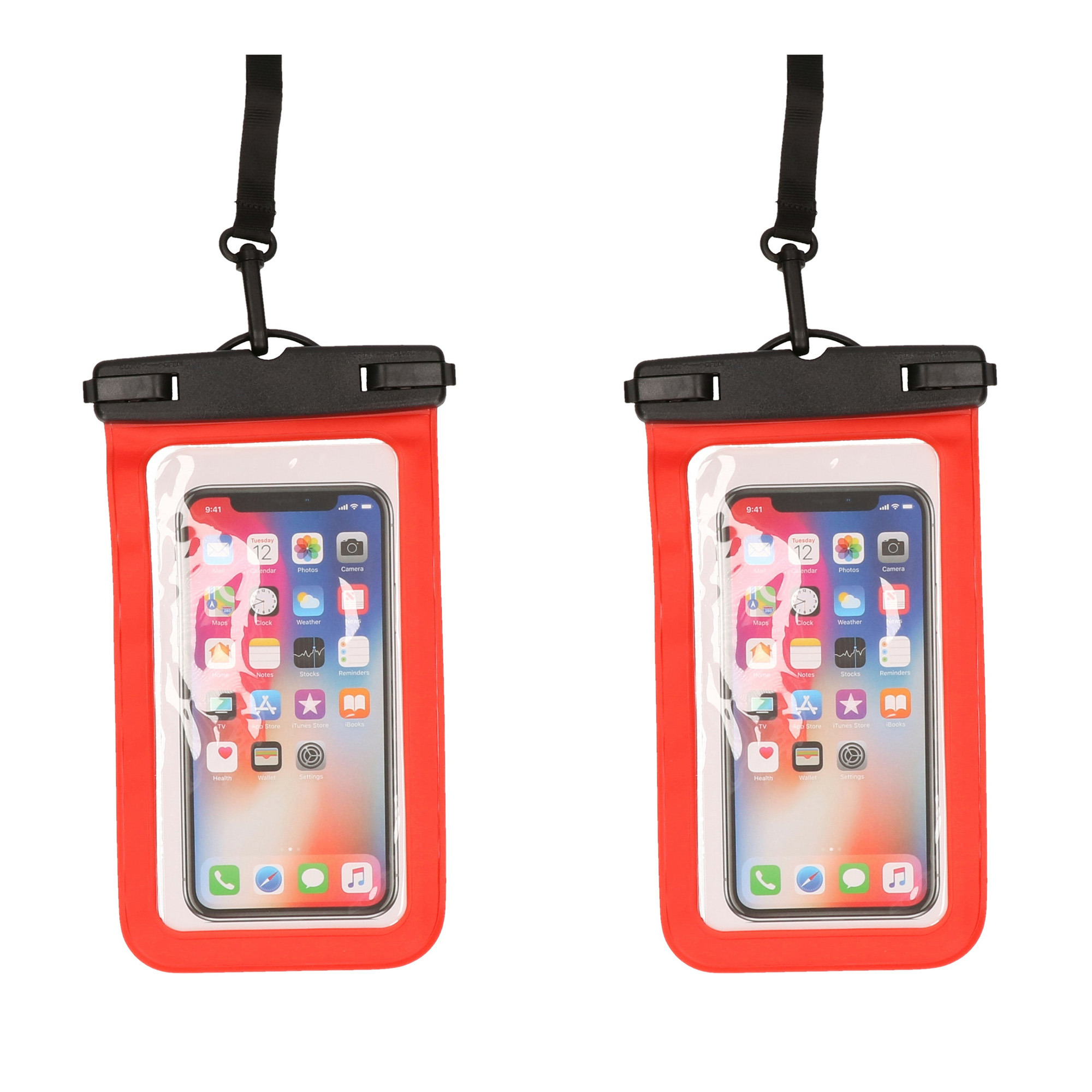 2x Stuks Bellatio Design waterdicht telefoonhoesje voor alle telefoons tot 6 inch rood