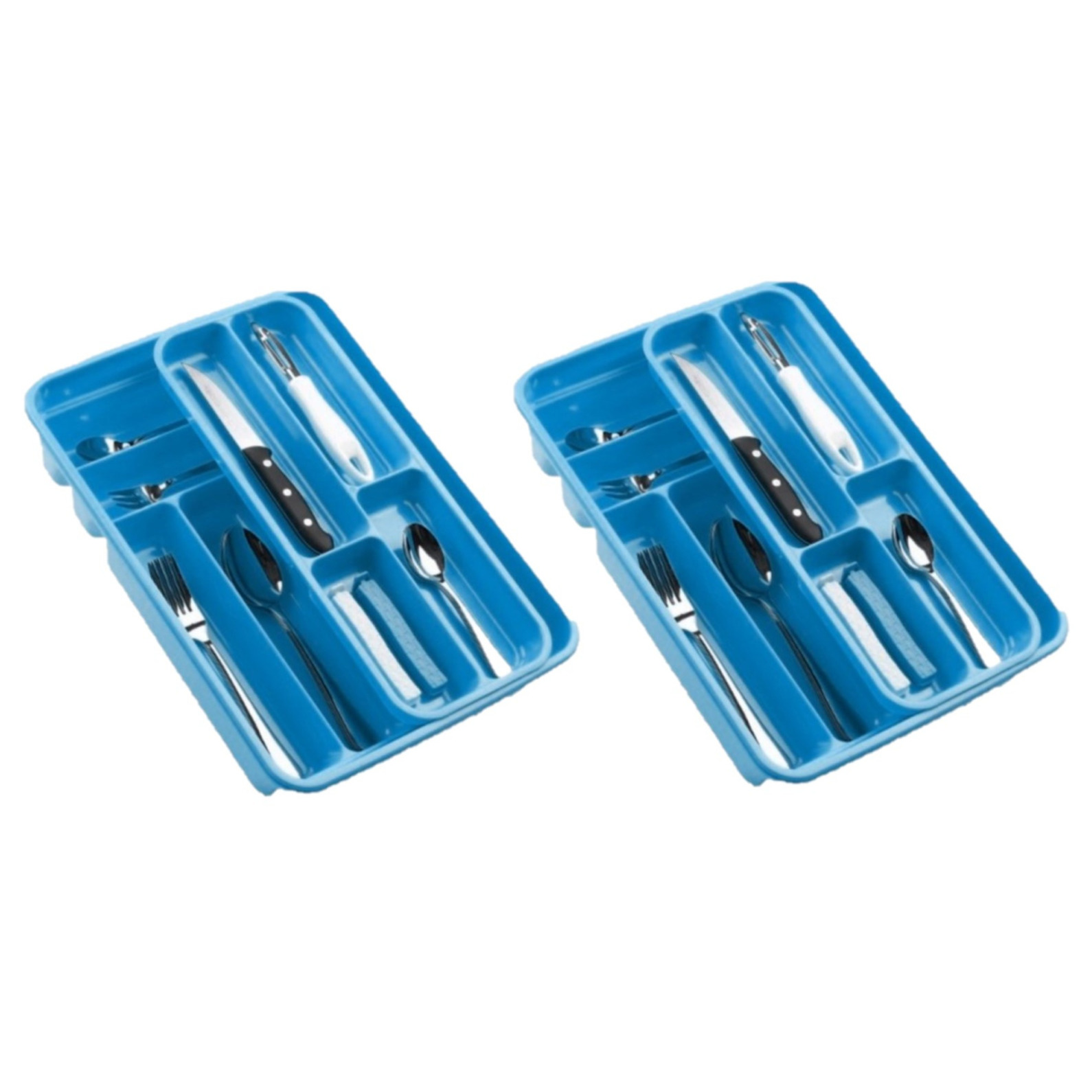 2x stuks bestekbakken-bestekhouders 2 lagen blauw L40 x B30 x H7 cm