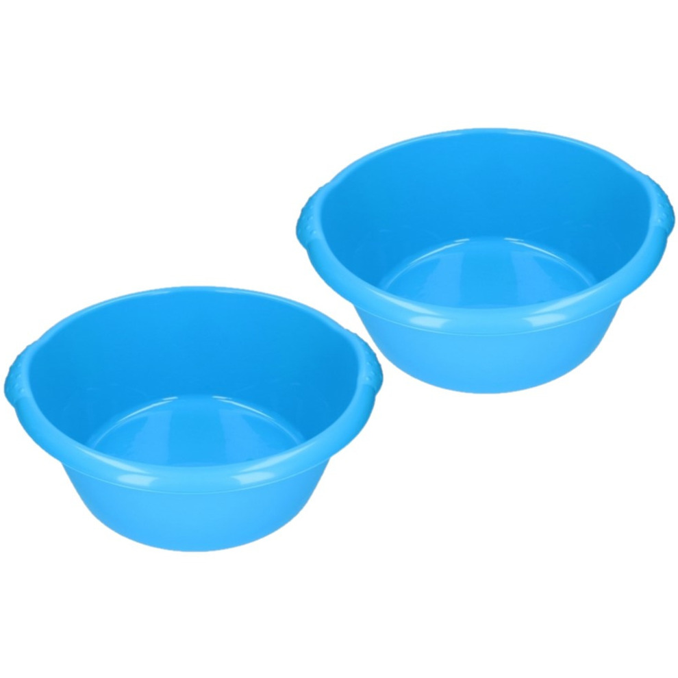 2x stuks blauwe afwasbak-afwasteiltje rond 15 liter