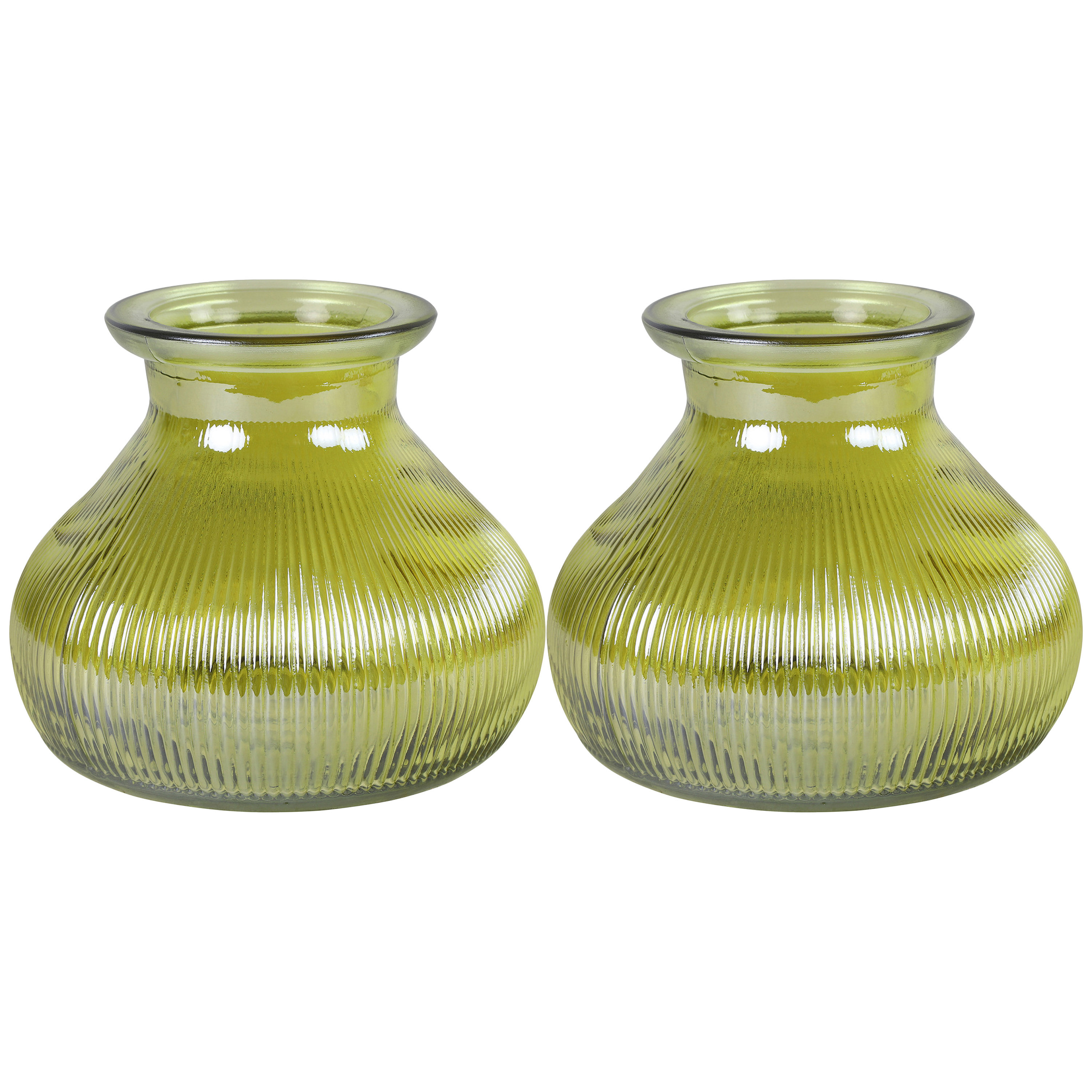 2x stuks Bloemenvaas geel-transparant glas H12 x D15 cm