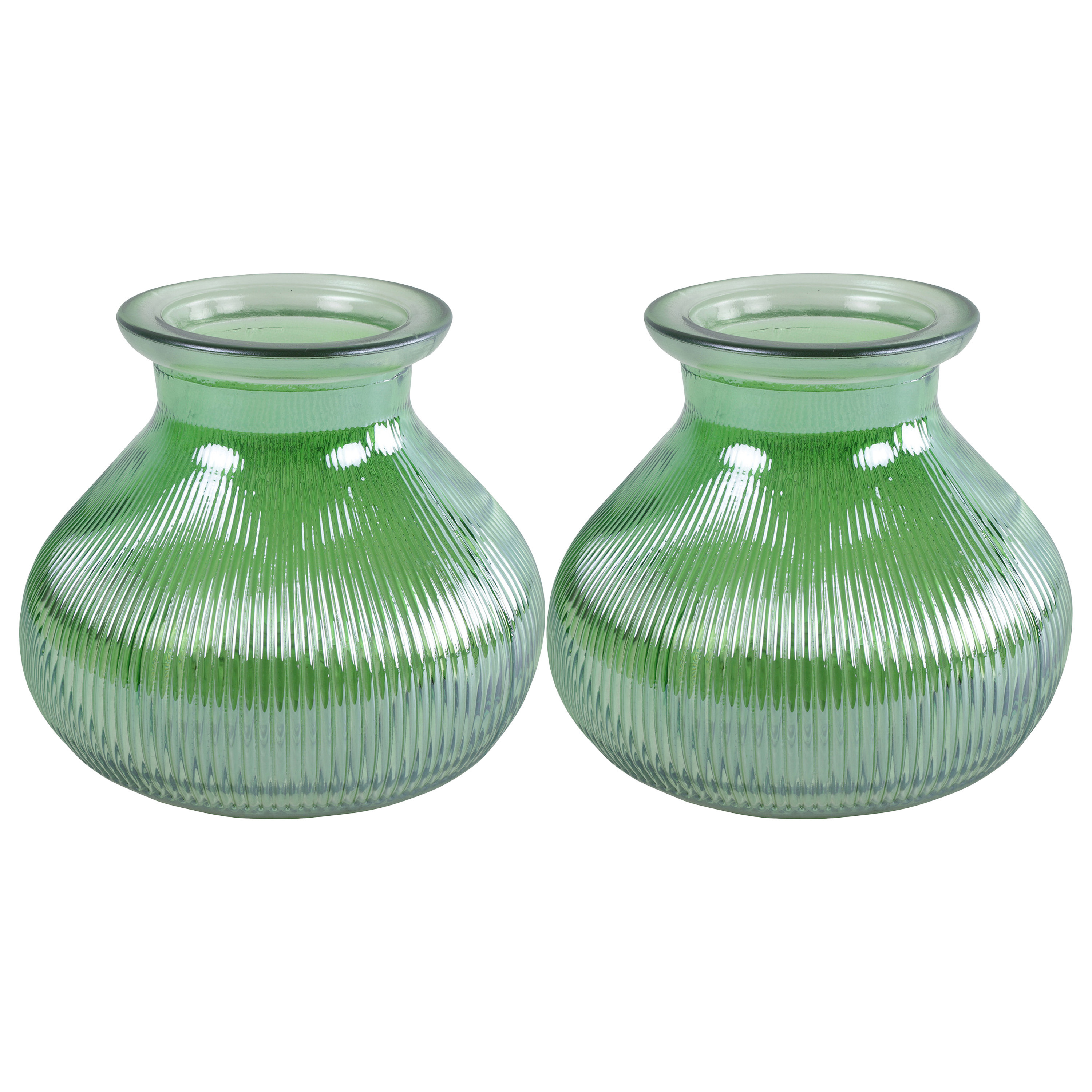 2x stuks Bloemenvaas groen-transparant glas H12 x D15 cm