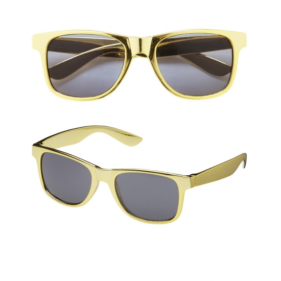 2x stuks carnaval verkleed zonnebril/party bril met goud kleurig montuur -