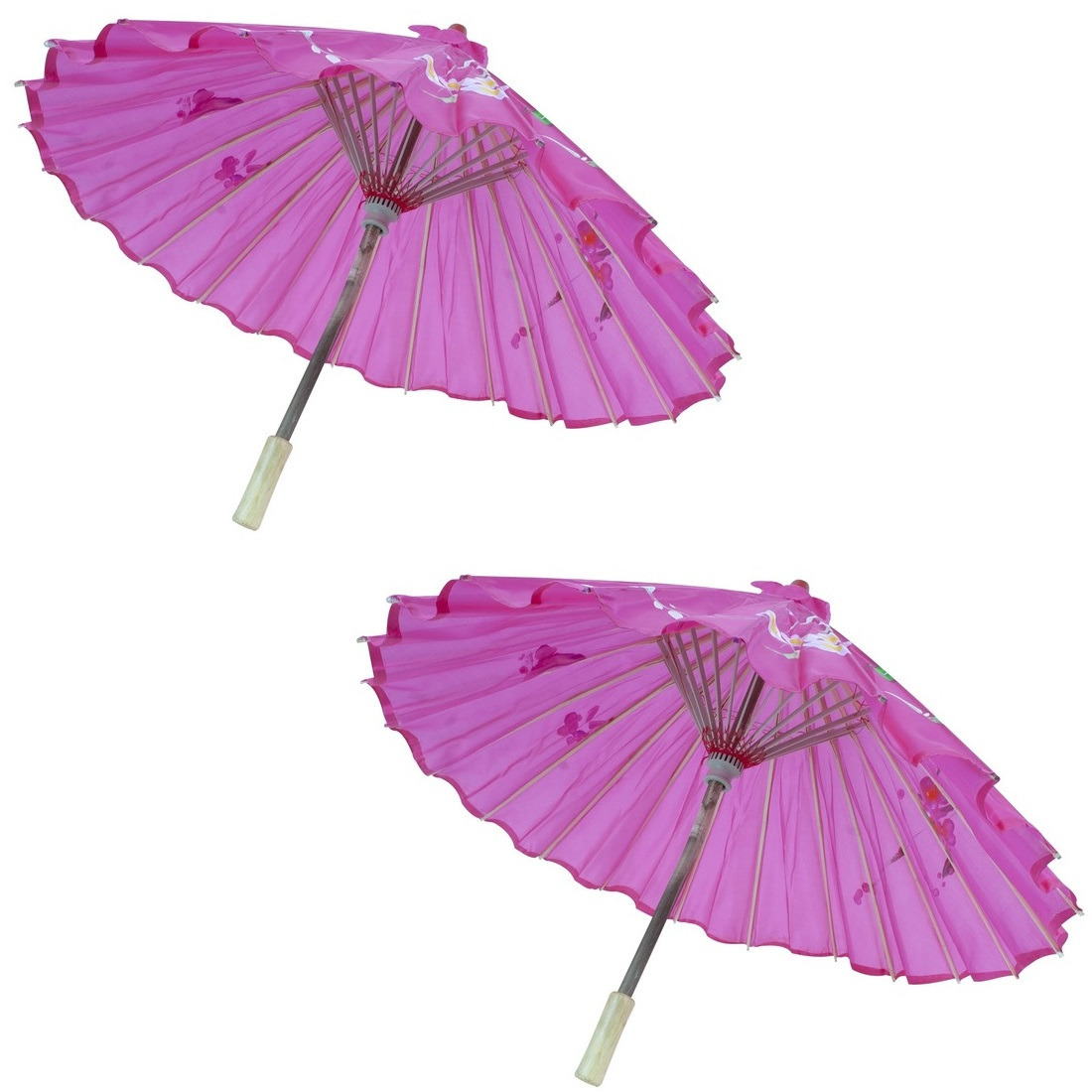 2x stuks chinese decoratie paraplu roze met bloemen