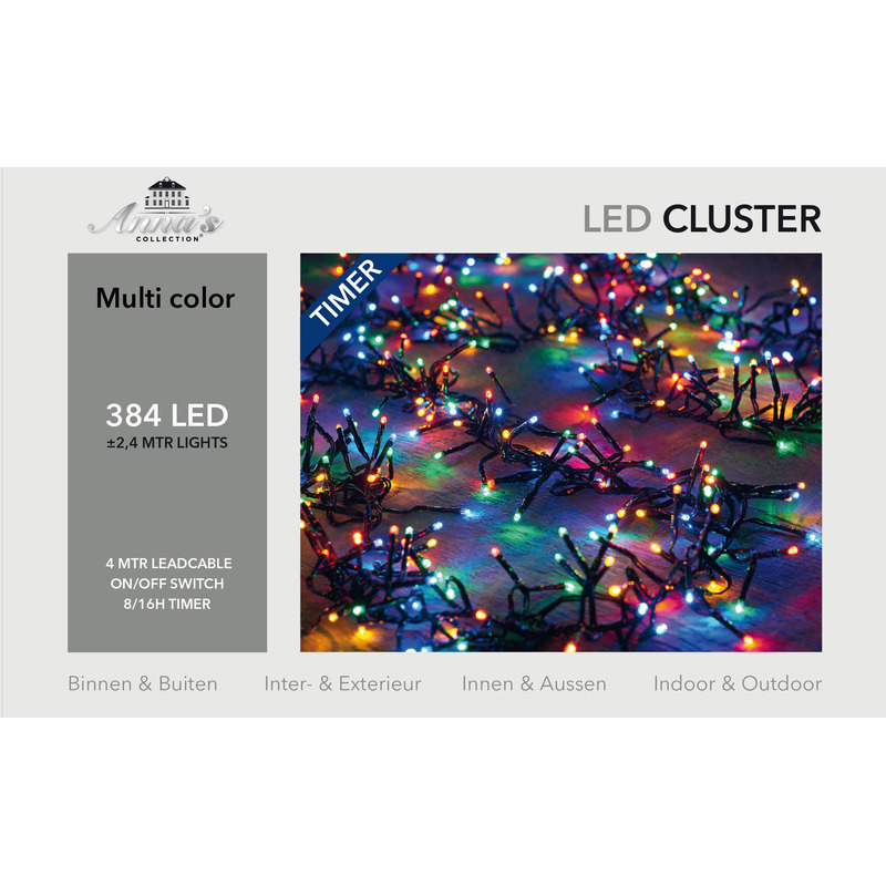 2x stuks clusterverlichting met timer 384 lampjes gekleurd 2,4 m