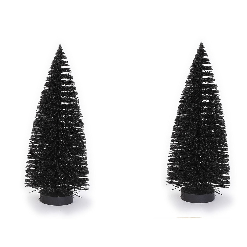 2x stuks decoratie kerstbomen- mini kerstboompjes zwart 27 cm