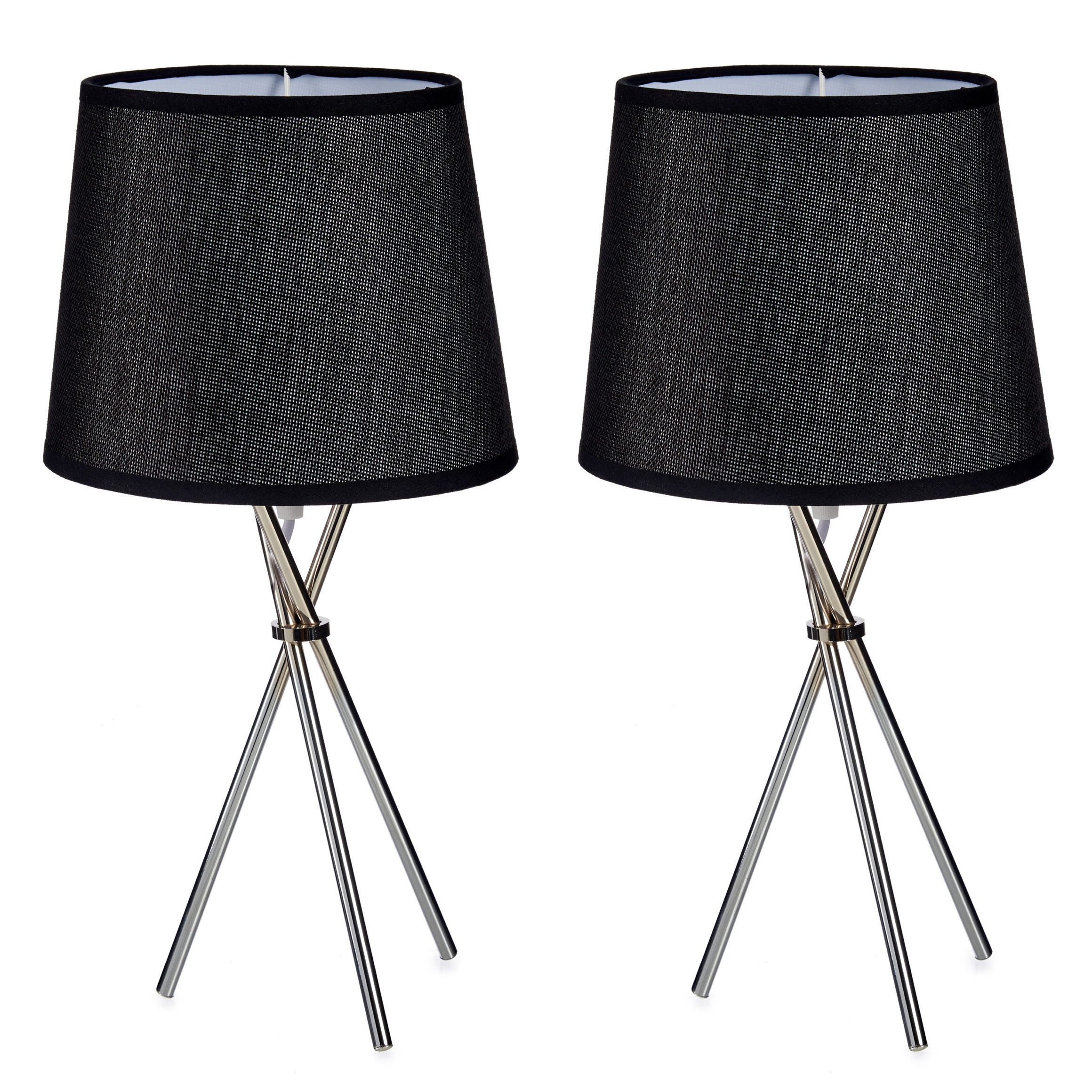 2x stuks design tafellampen-schemerlampjes zwarte kap en stalen poten 38 cm