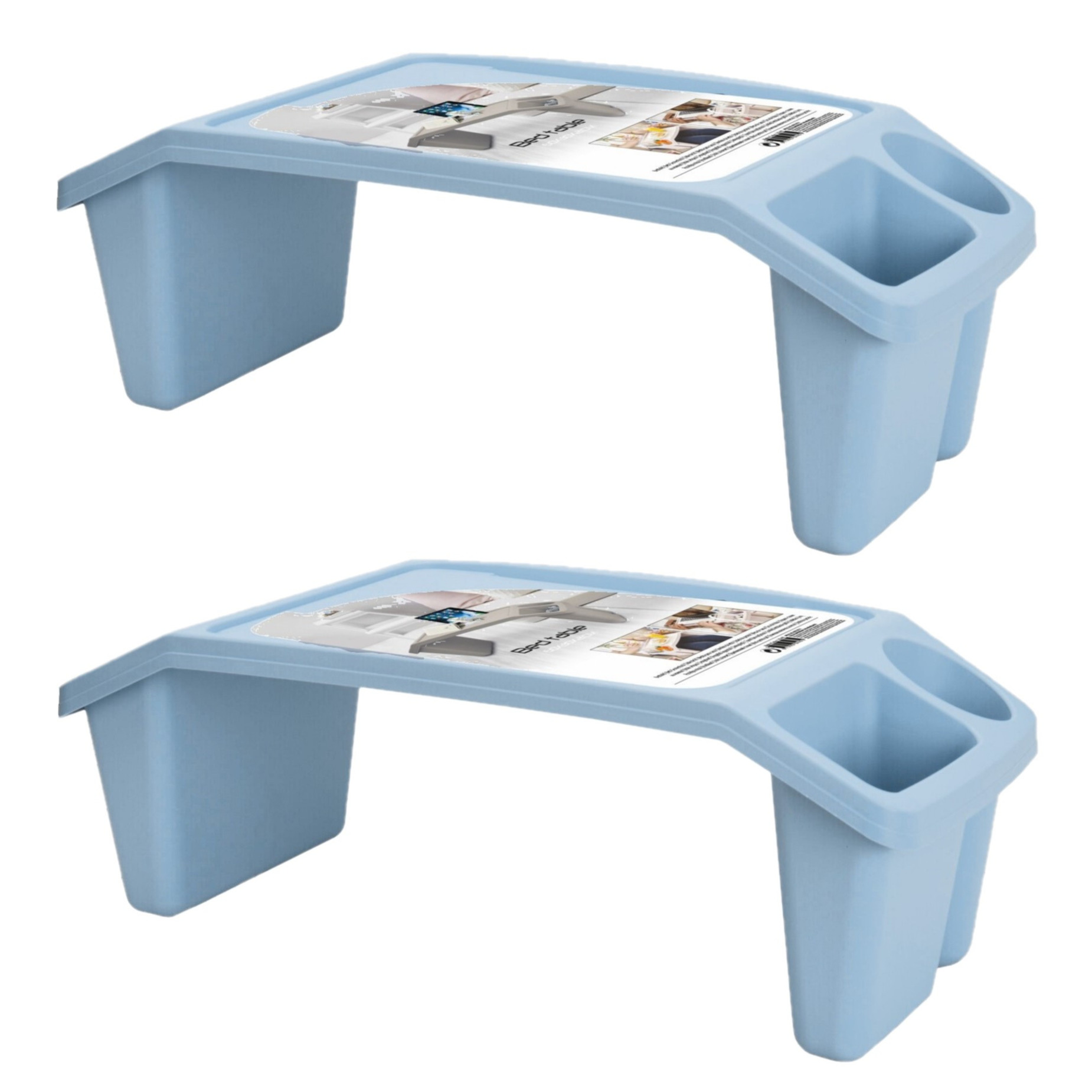 2x stuks dienbladen-schoottafels kunststof met opbergvakjes blauw L60 x B30 x H21 cm