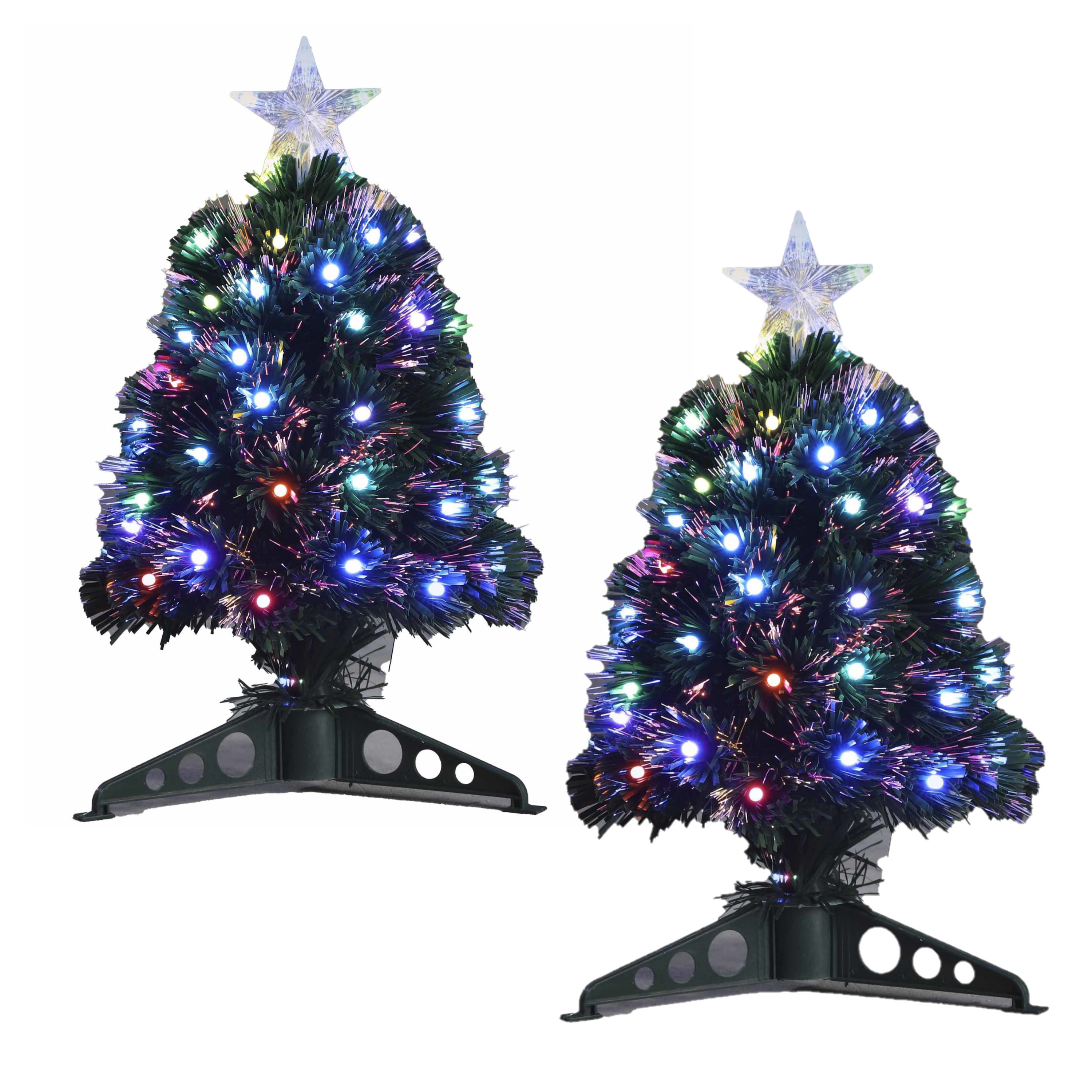 2x stuks fiber optic kerstbomen-kunst kerstbomen met gekleurde lampjes 45 cm