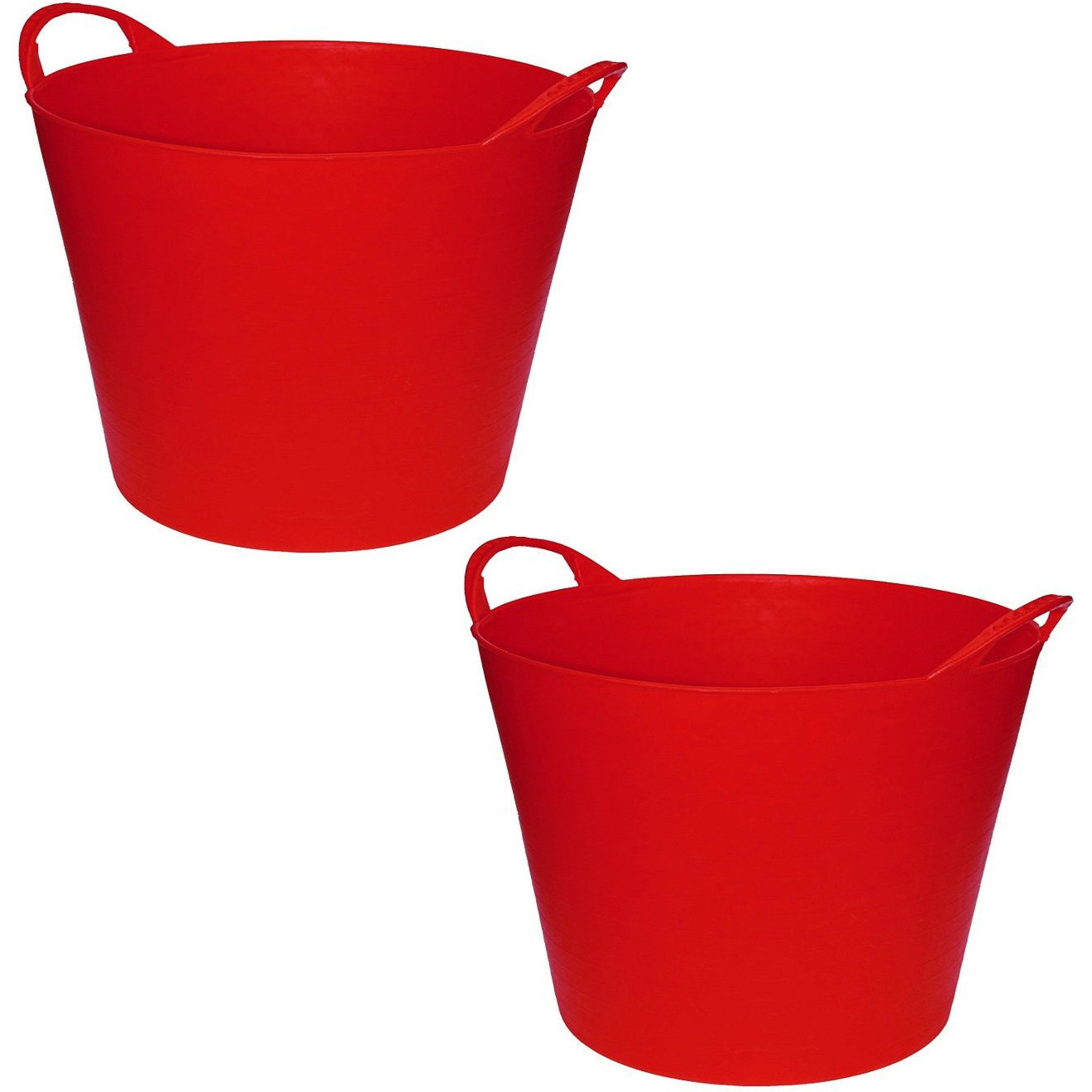 2x stuks flexibele emmers-wasmanden-kuipen rood 42 liter