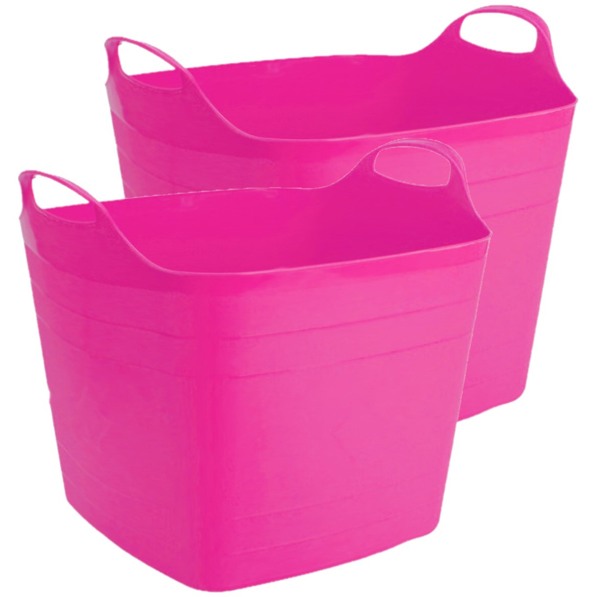 2x stuks flexibele kuip emmer-wasmand vierkant fuchsia roze 40 liter