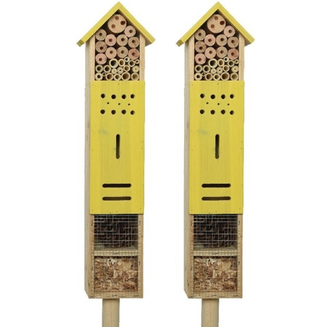 2x stuks geel insectenhotel huisje 118 cm op paal-steker