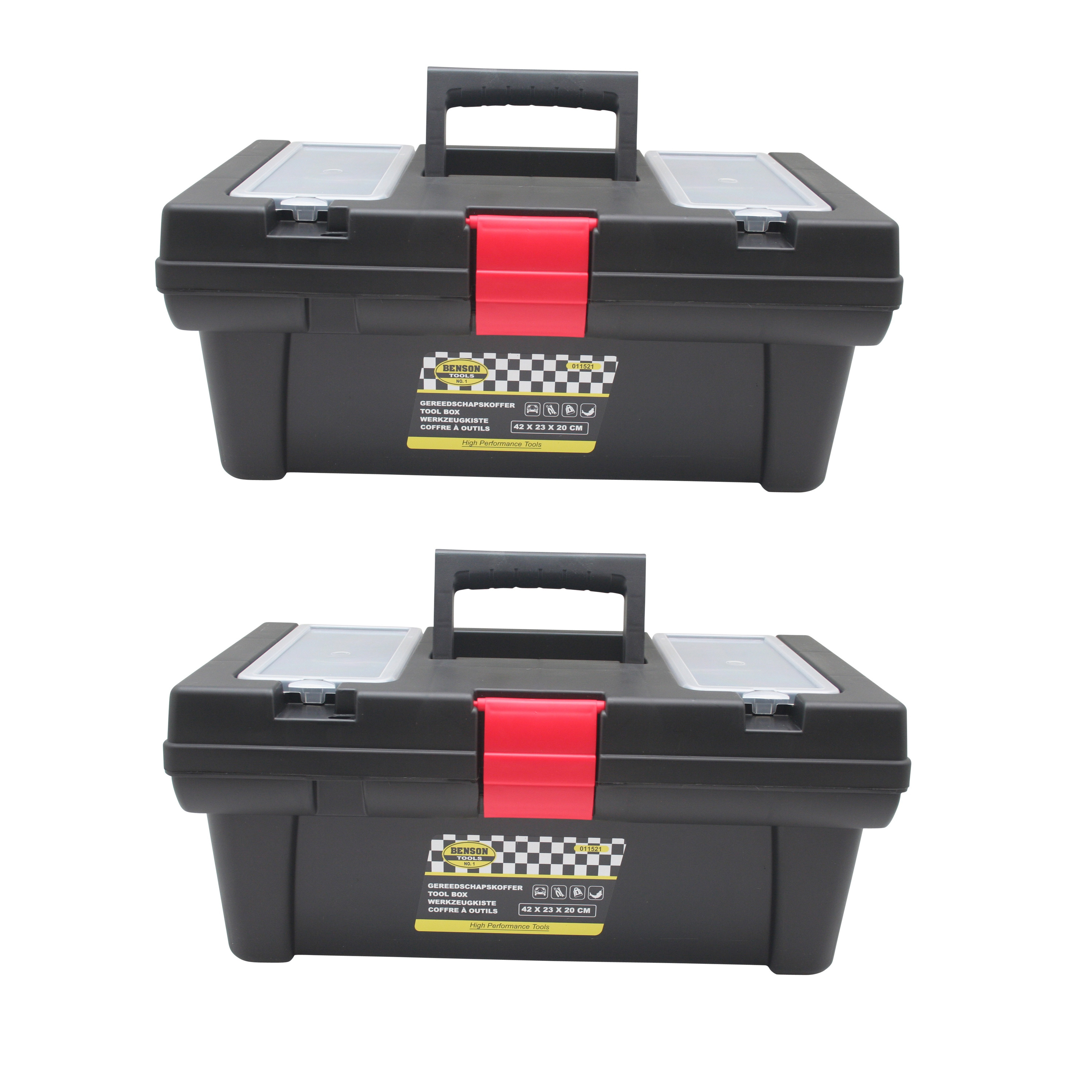 2x stuks gereedschapskisten-koffers met bakjes 42 x 23 x 18 cm