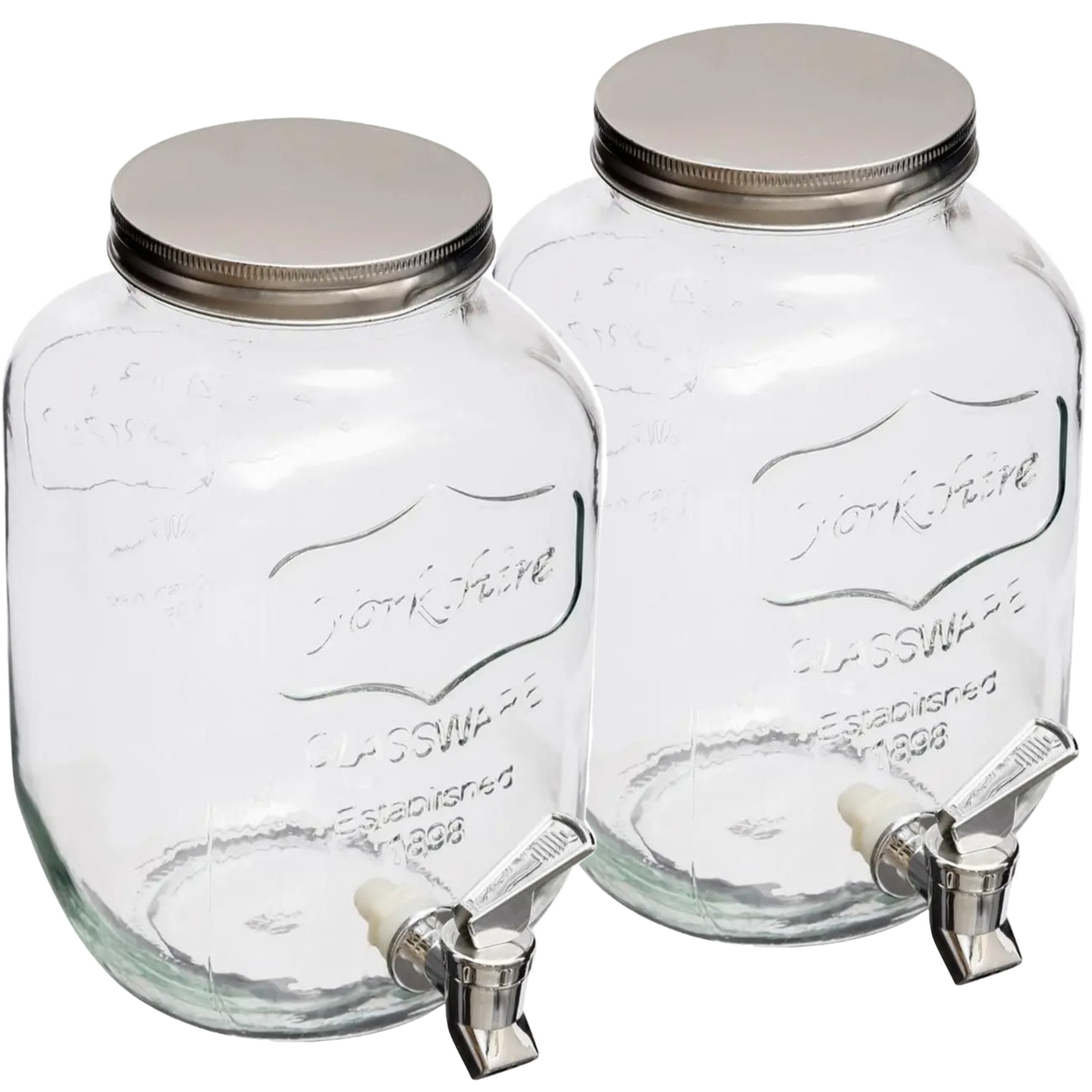 2x stuks glazen drank dispenser 4 liter met kunststof kraantje en schroefdeksel