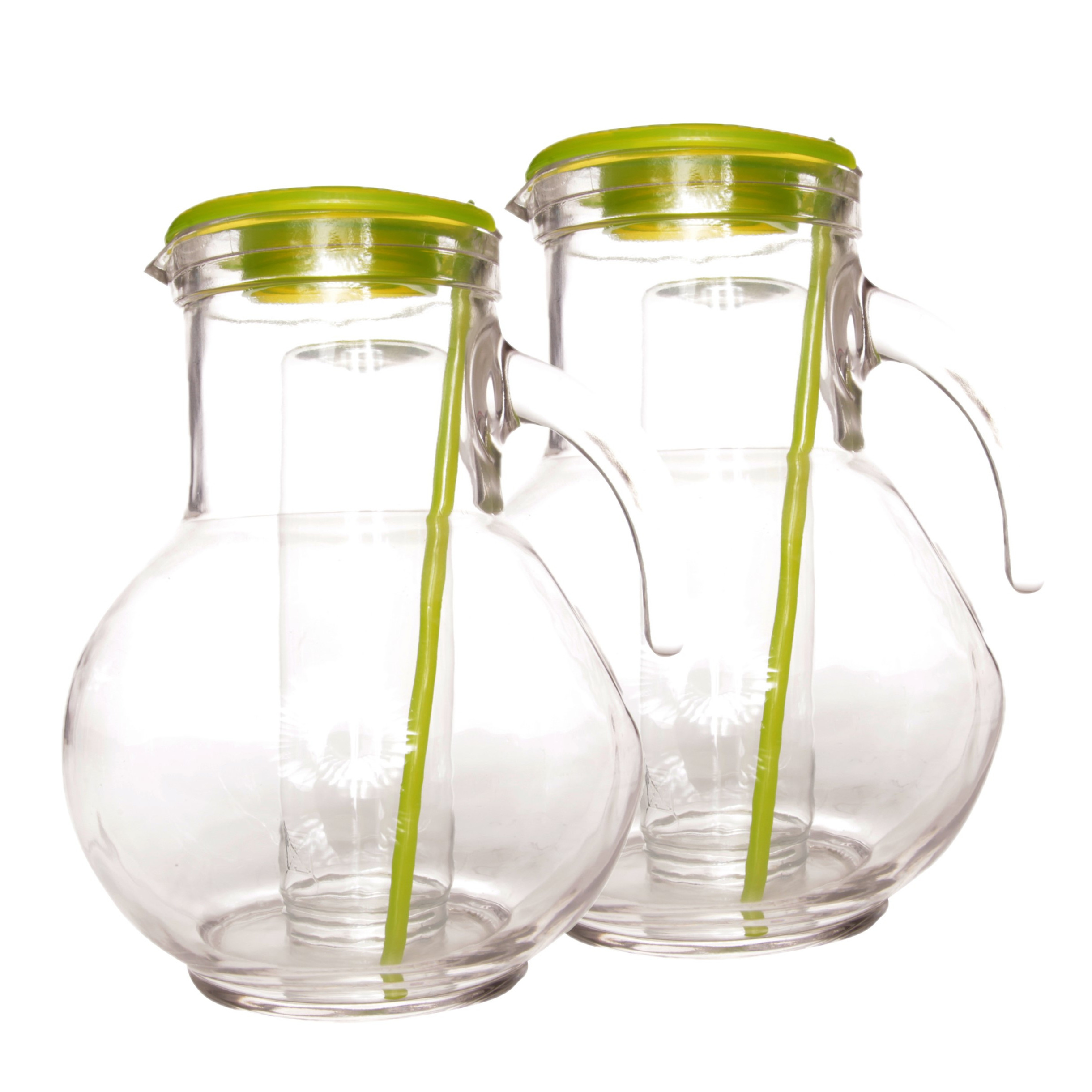 2x stuks glazen schenkkannen/karaffen met koelfunctie 2 liter -