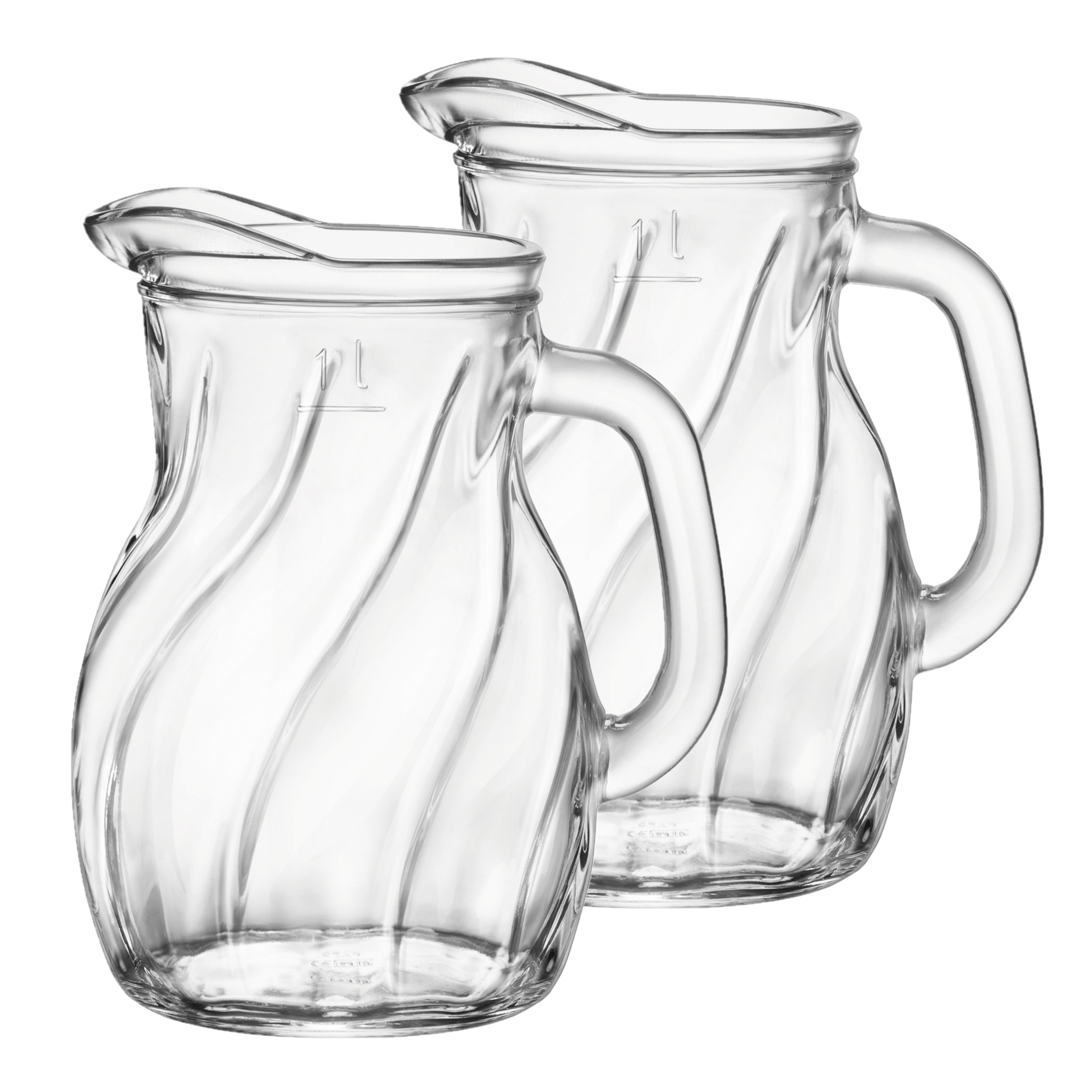 2x stuks glazen schenkkannen-waterkannen 1 liter