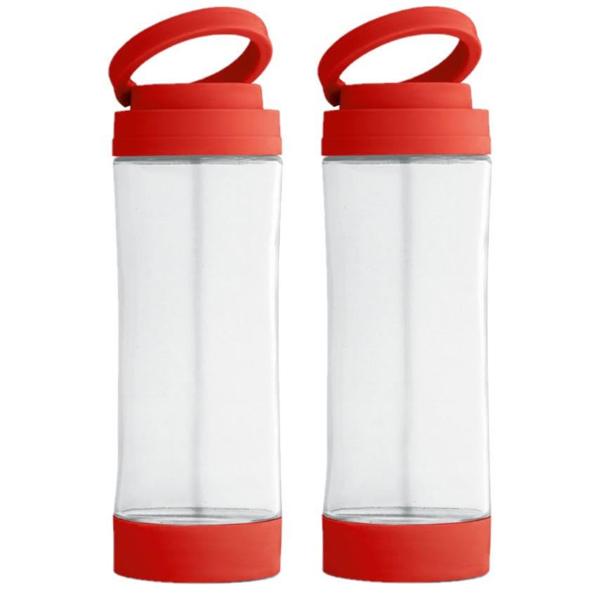 2x Stuks glazen waterfles-drinkfles met rode kunststof schroefdop en smartphone houder 390 ml