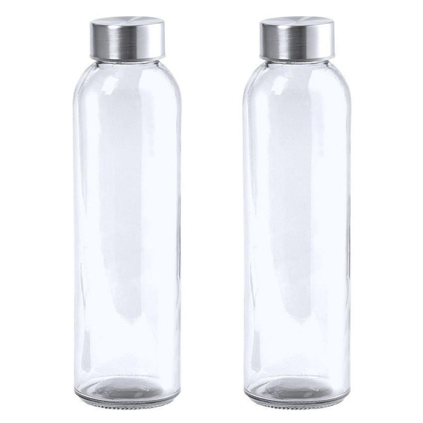 2x Stuks glazen waterfles-drinkfles transparant met Rvs dop 500 ml