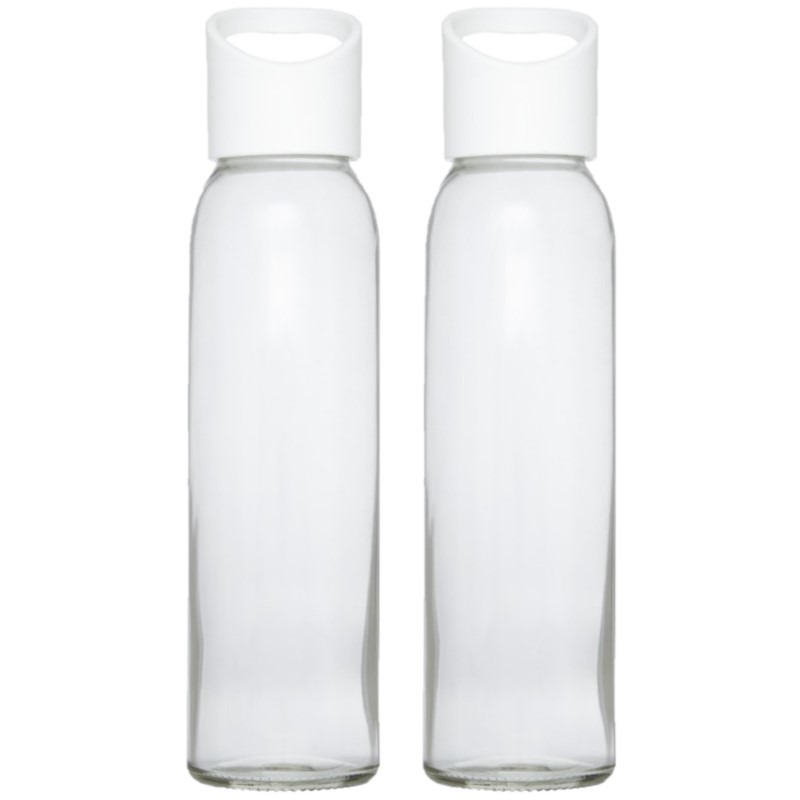 2x stuks glazen waterfles-drinkfles transparant met schroefdop met wit handvat 500 ml