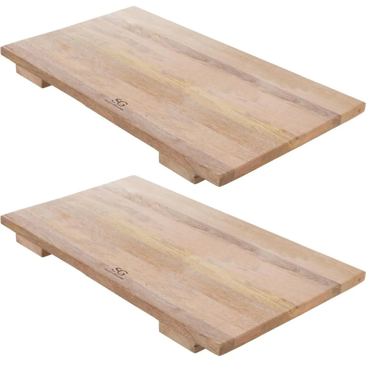 2x Stuks grote snijplank-serveerplank op pootjes rechthoek 58 x 38 cm van mango hout