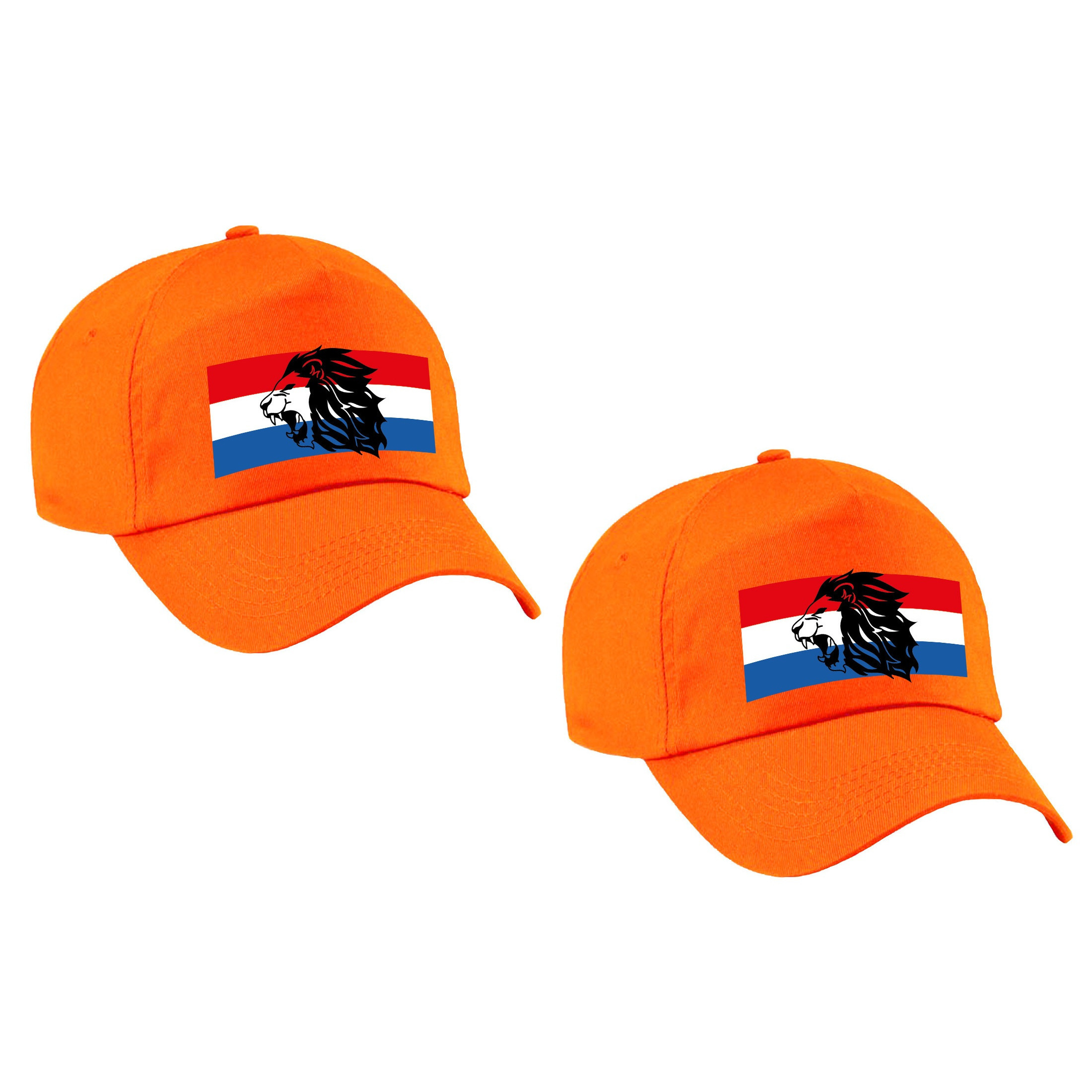 2x stuks Holland supporter pet - cap met de oranje leeuw en Nederlandse vlag - EK - WK voor volwasse