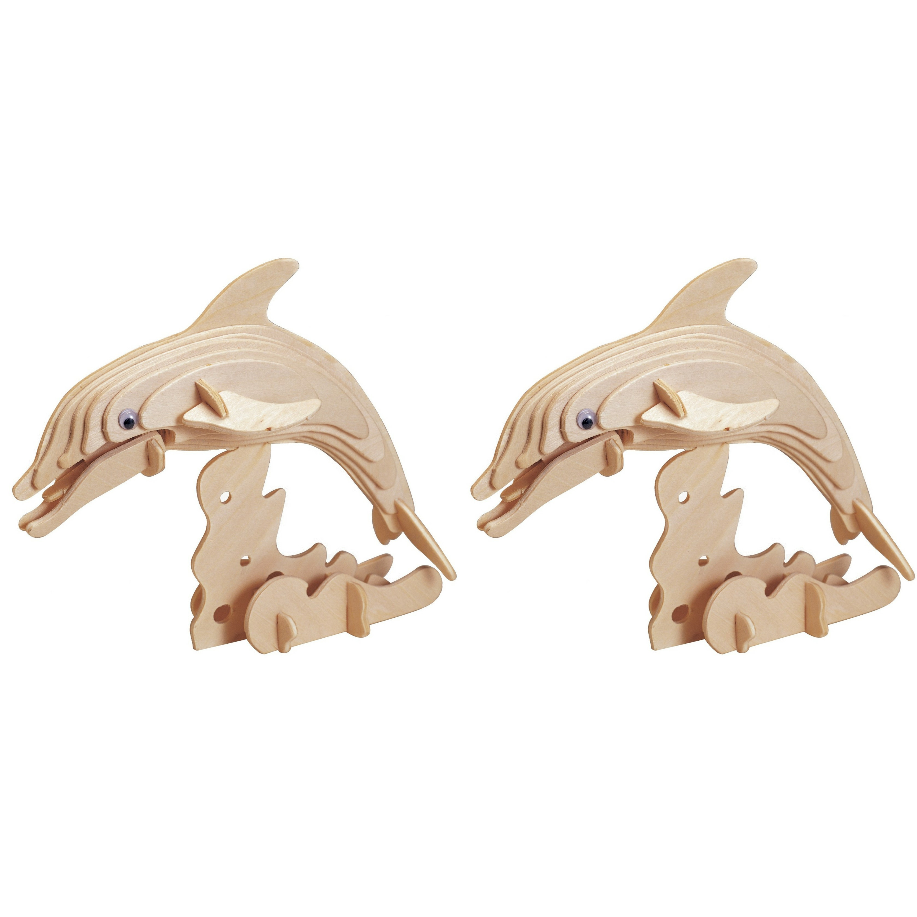 2x stuks houten 3D puzzel dolfijn 23 cm