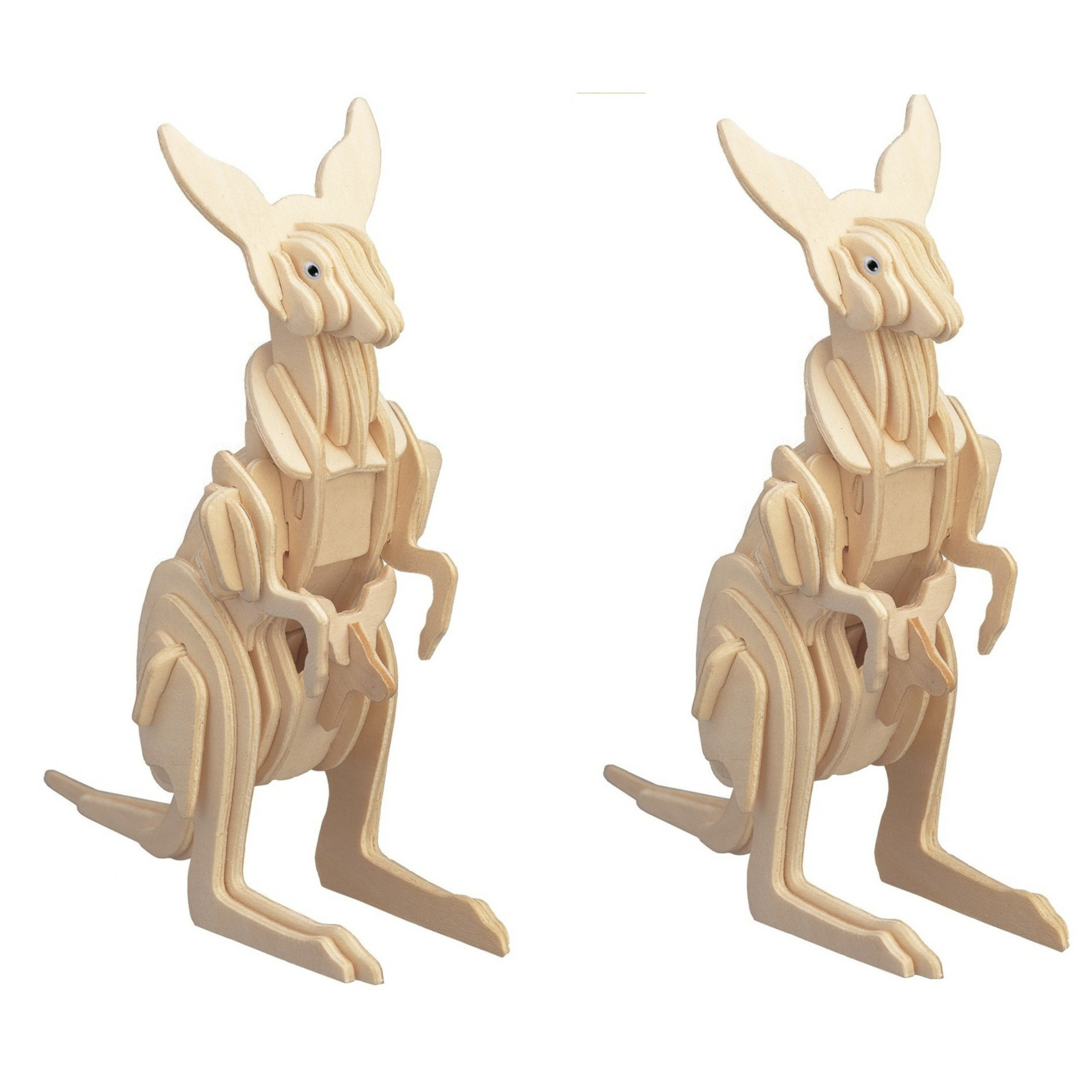 2x stuks houten 3D puzzel kangoeroe 23 cm