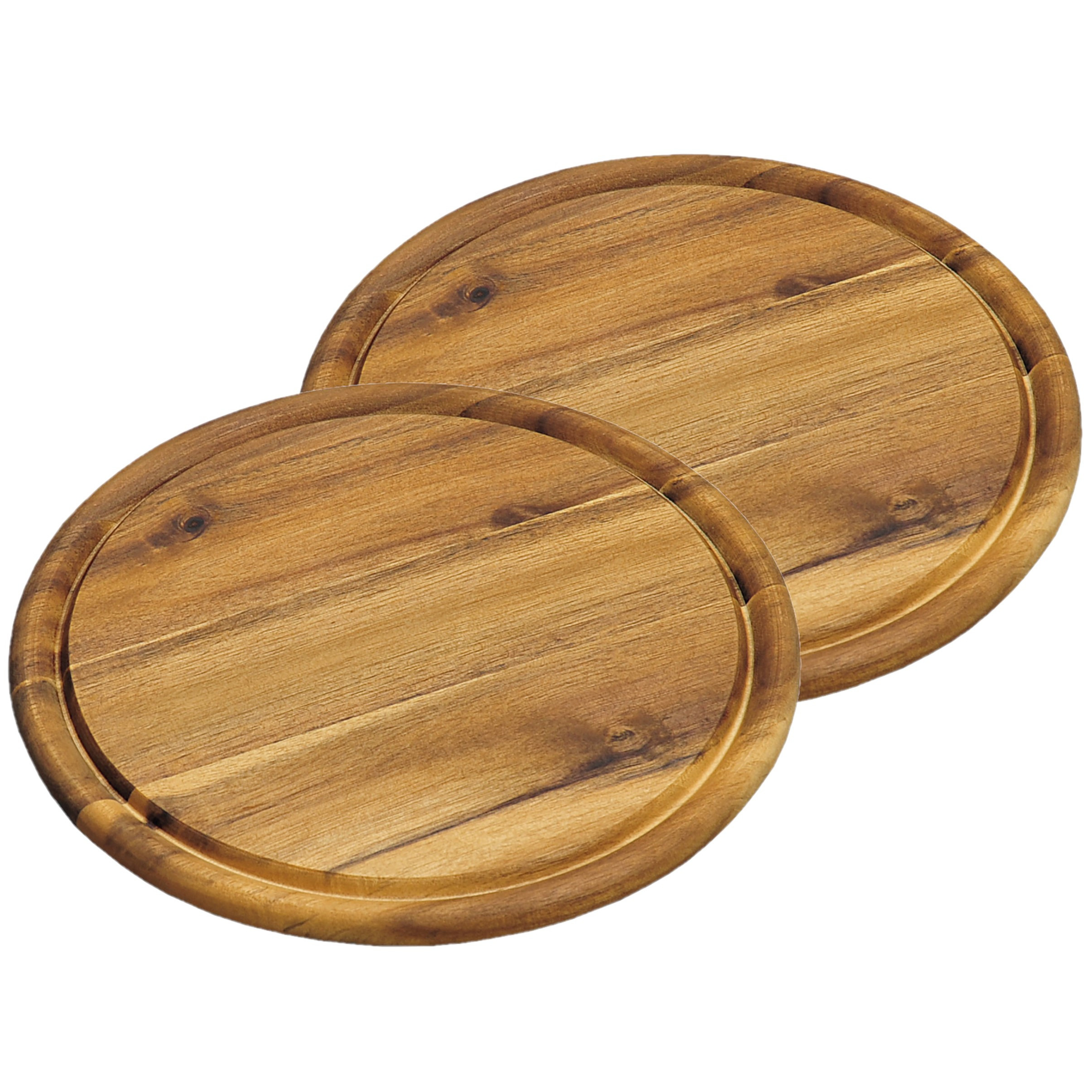 Kesper 2x stuks houten broodplanken/serveerplanken rond met sapgroef 25 cm - Snijplanken/serveerplanken van hout