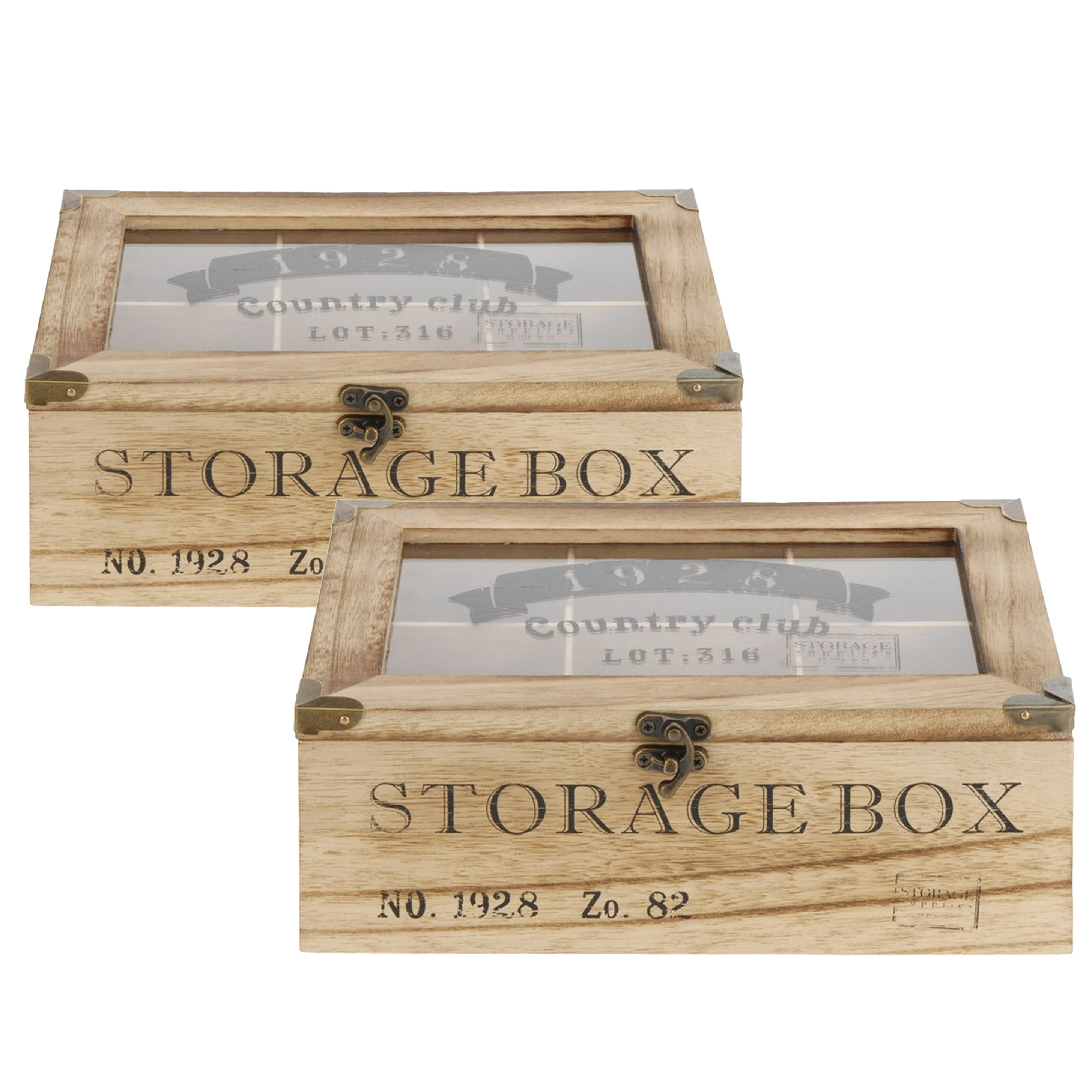2x stuks houten theedoos bruin Storage Box 6-vaks 24 cm