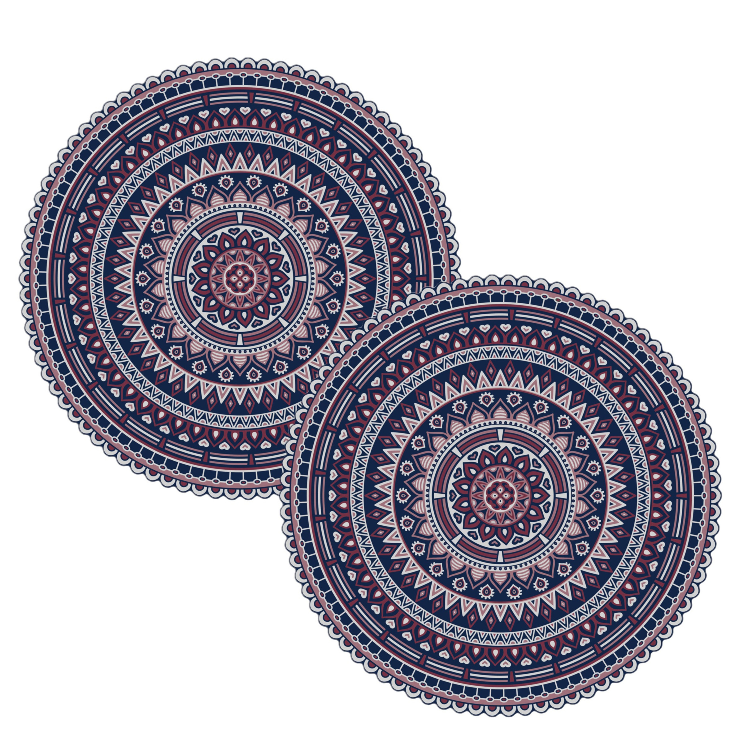 Contento 2x stuks Ibiza stijl ronde placemats van vinyl D38 cm donkerblauw -