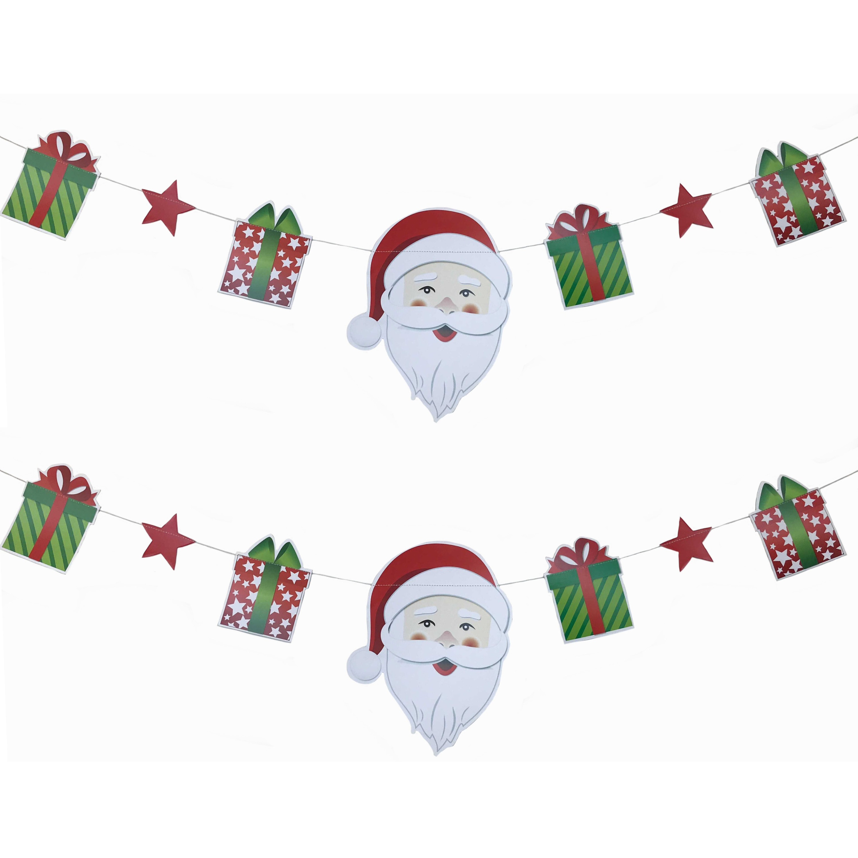 2x stuks kerst decoratie slingers met Kerstman en cadeautjes 165 cm van karton