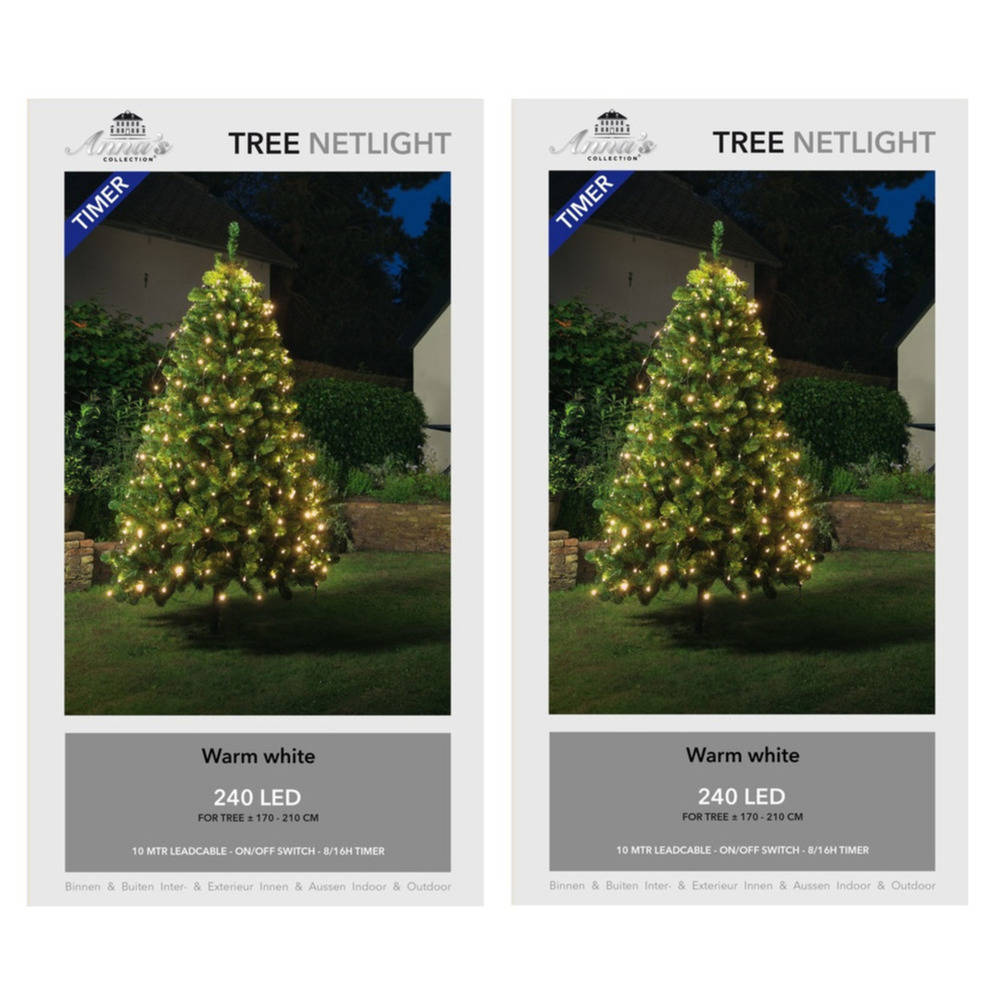 2x stuks kerstboom lichtnetten-netverlichting met timer 240 lampjes warm wit