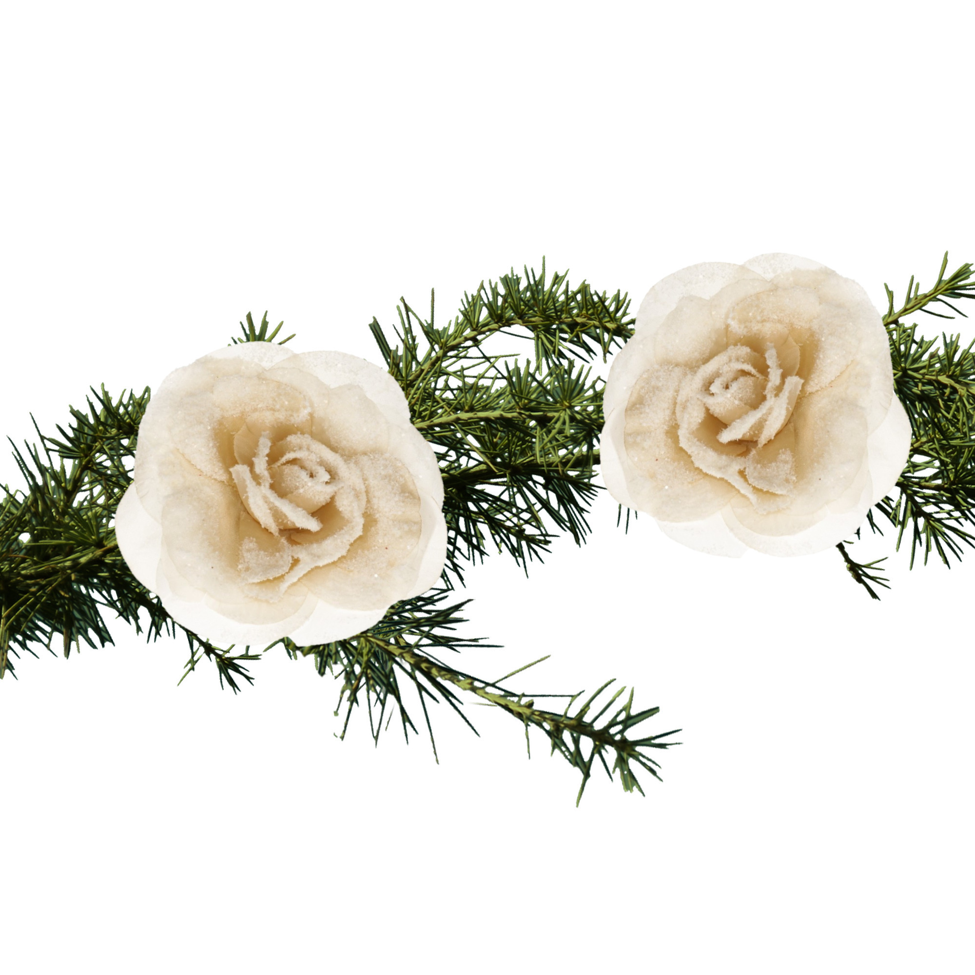 2x stuks kerstboomversiering bloemen op clip champagne 12 cm -