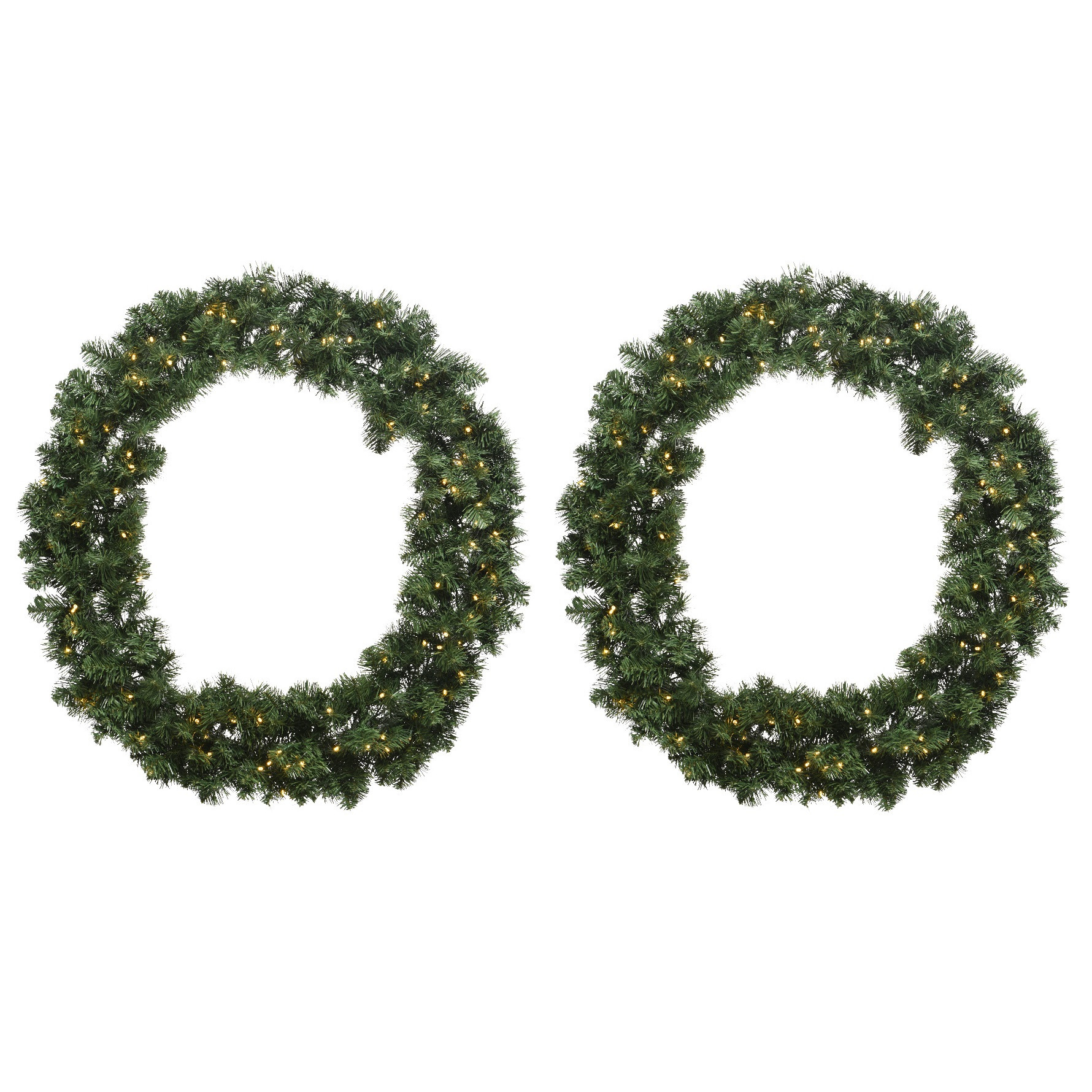 2x stuks kerstkransen-dennenkransen groen met warm witte verlichting en timer 50 cm