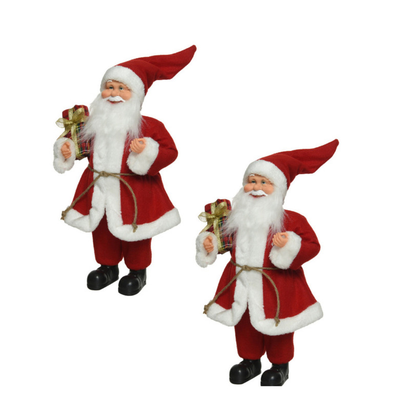 2x stuks kerstman decoratie poppen-kerstpoppen beeld staand 30 cm