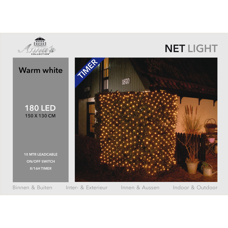 2x stuks kerstverlichting lichtnet met timer 180 lampjes warm wit 150 cm