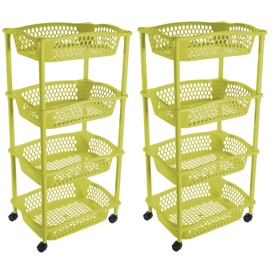 2x stuks keuken opberg trolleys-roltafels met 4 manden 86 cm groen