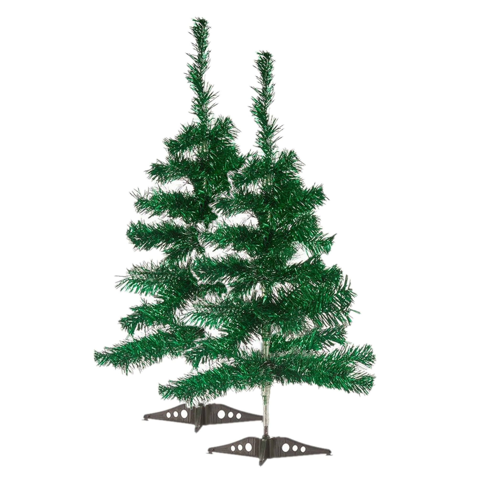 2x stuks kleine glitter groene kerstbomen van 60 cm