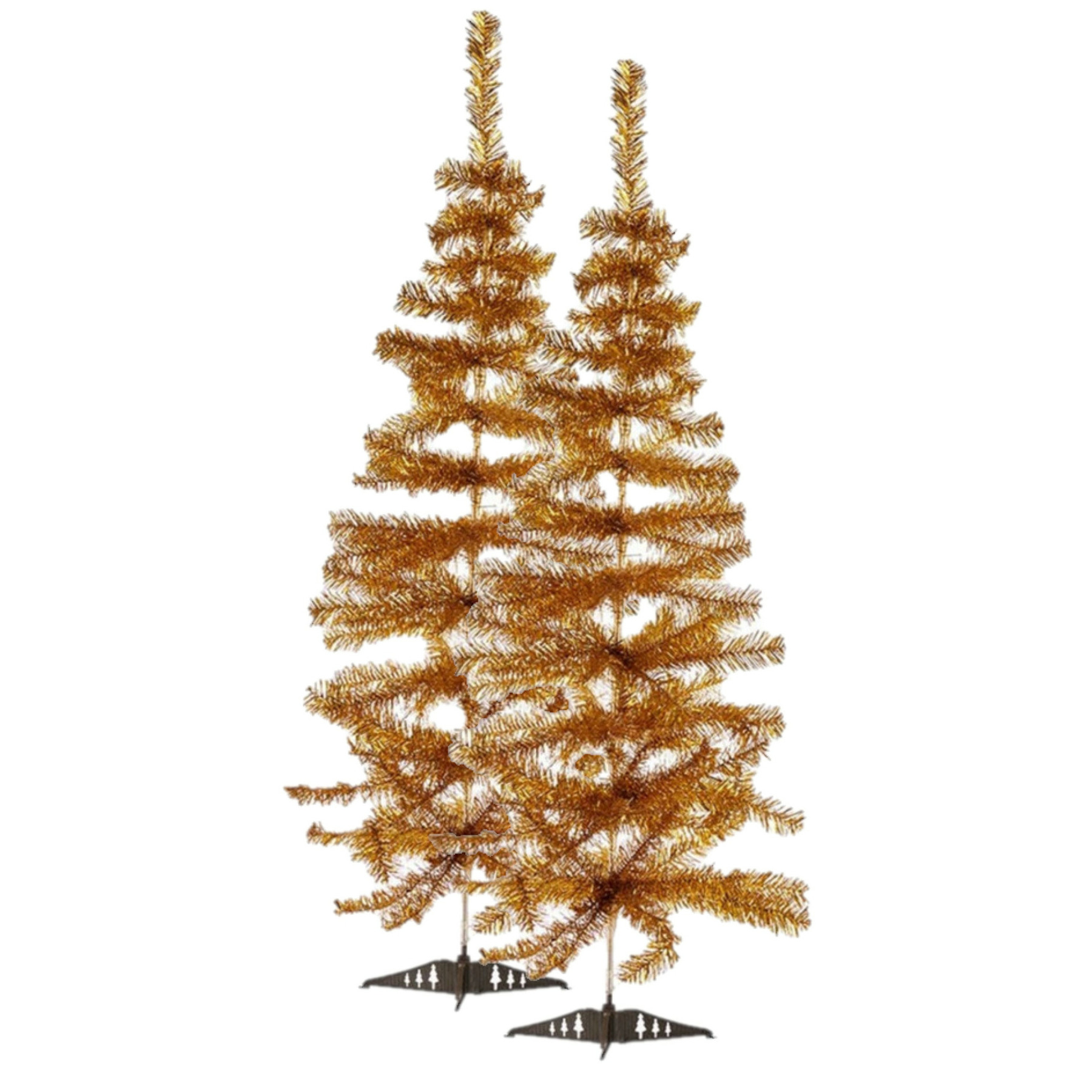 2x stuks kleine gouden kerstbomen van 120 cm