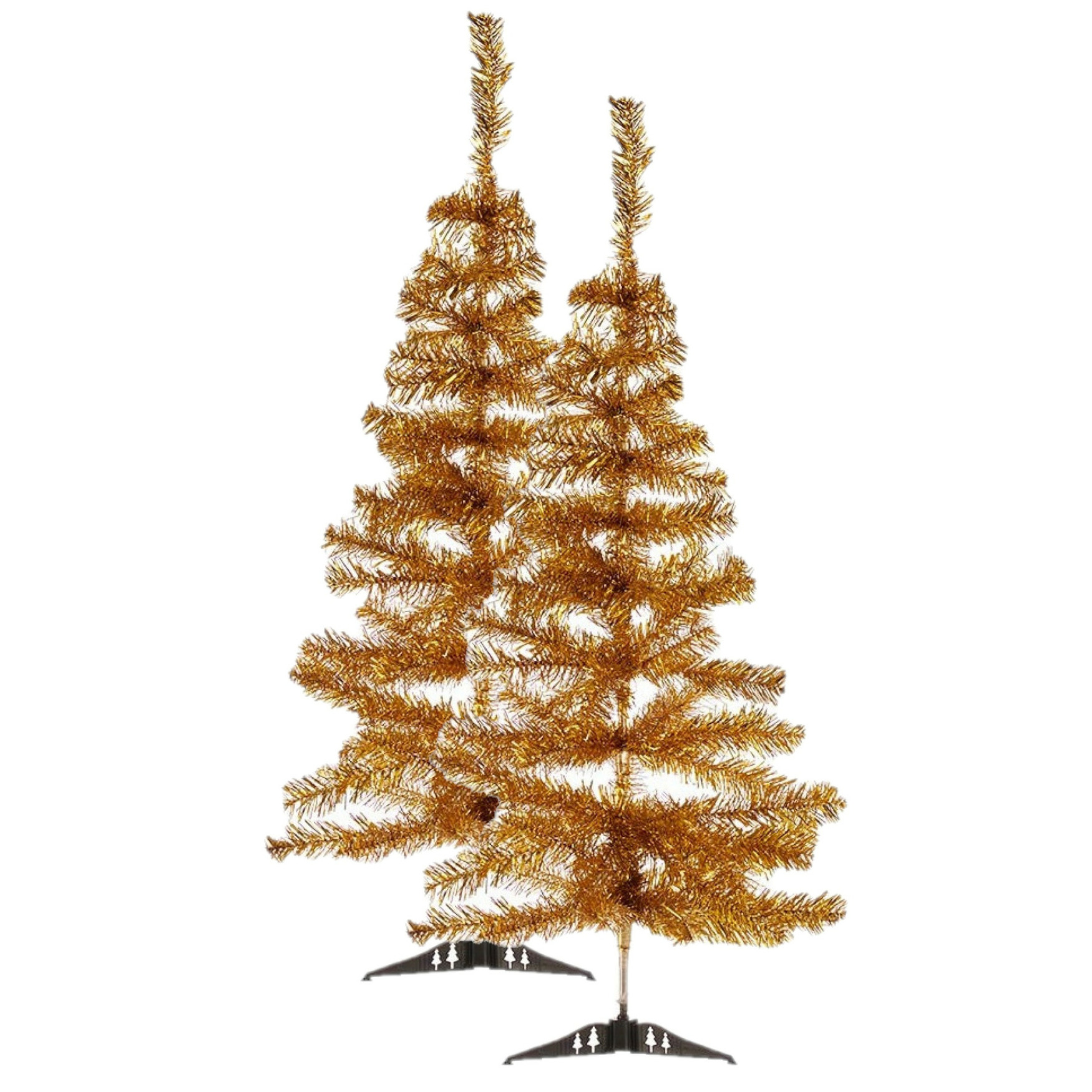 2x stuks kleine gouden kerstbomen van 90 cm -