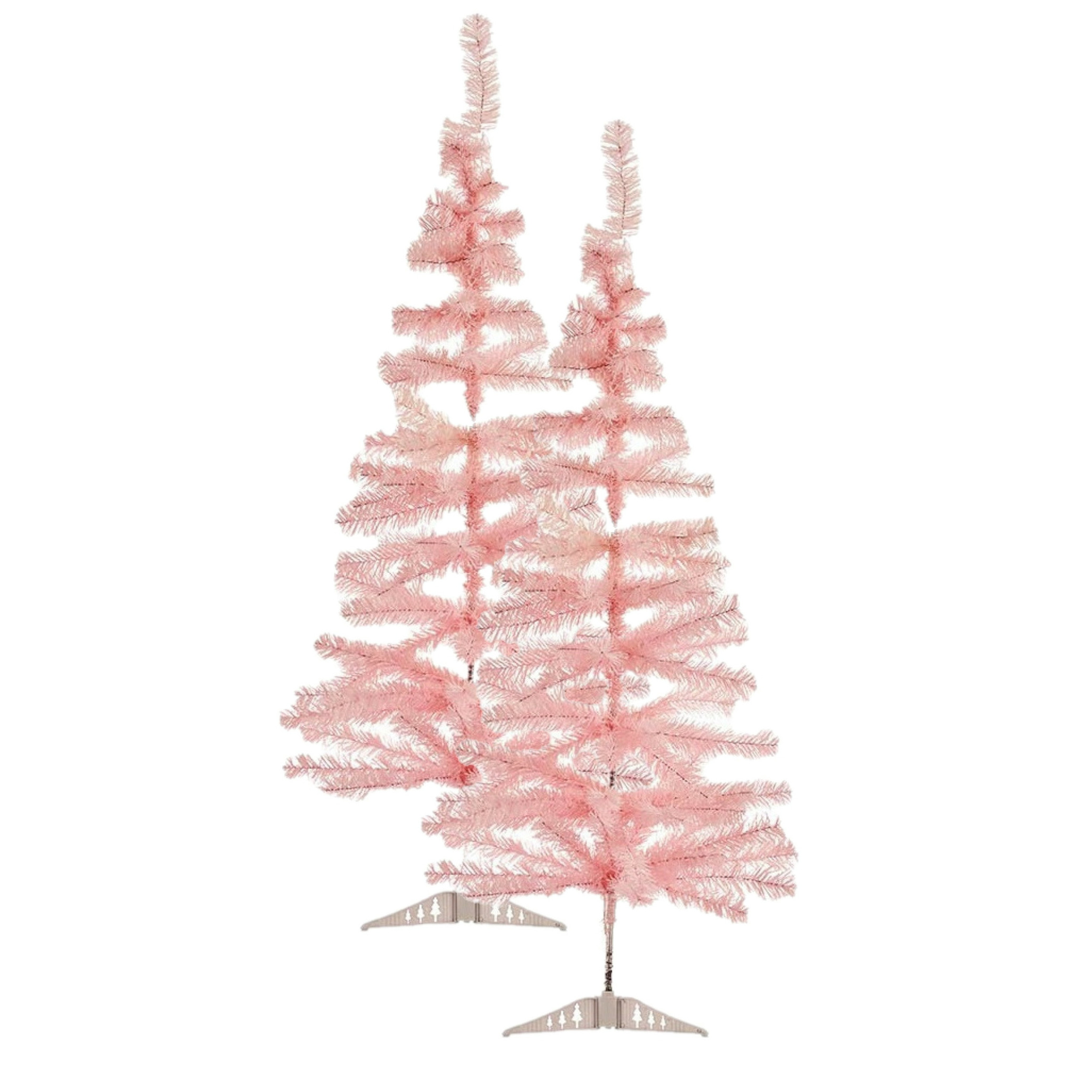 2x stuks kleine lichtroze kerstbomen van 120 cm