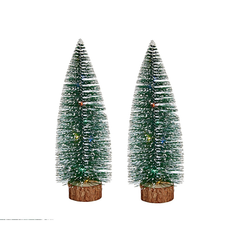 2x stuks kleine/mini decoratie kerstboompjes van 30 cm met gekleurde LED lichtjes -