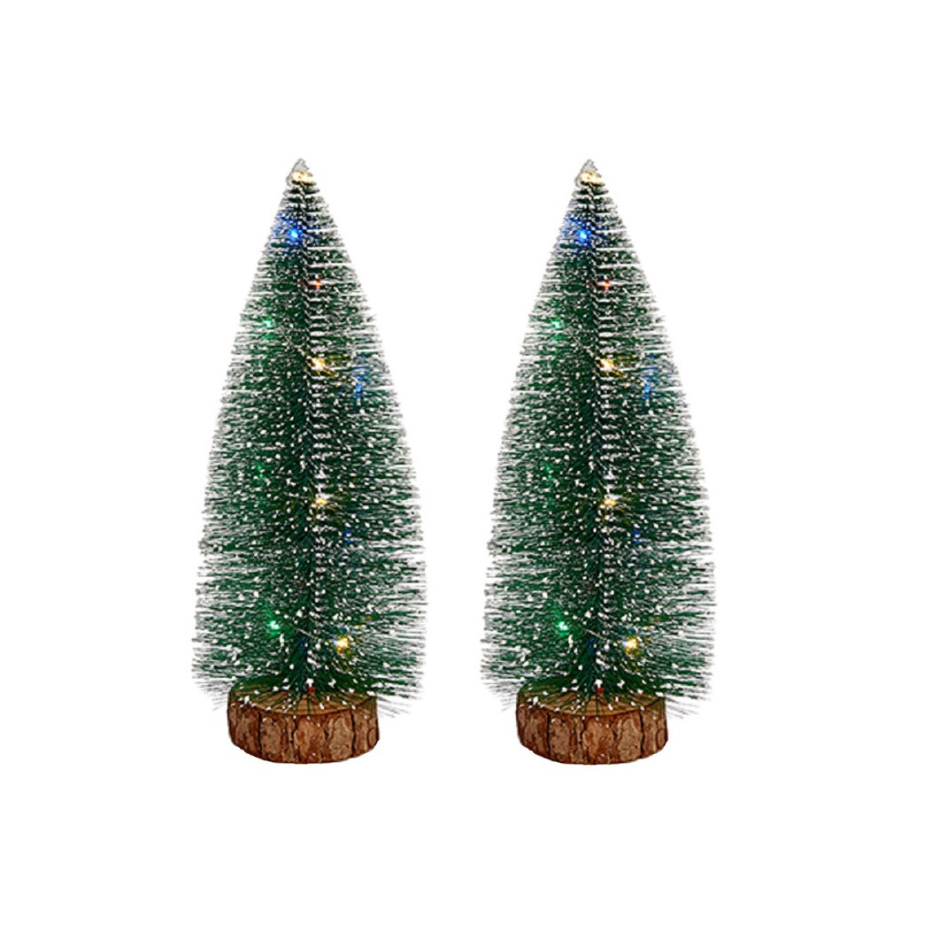 2x stuks kleine-mini decoratie kerstboompjes van 35 cm met gekleurde LED lichtjes