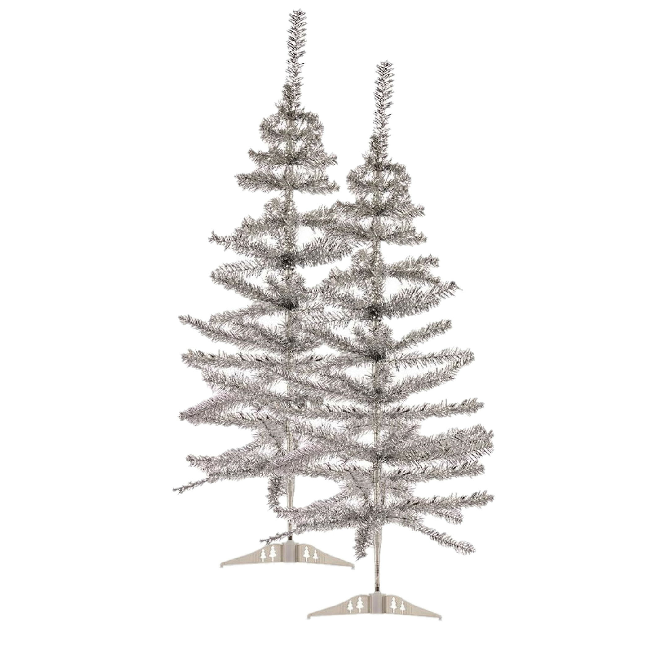 2x stuks kleine zilveren kerstbomen van 90 cm -