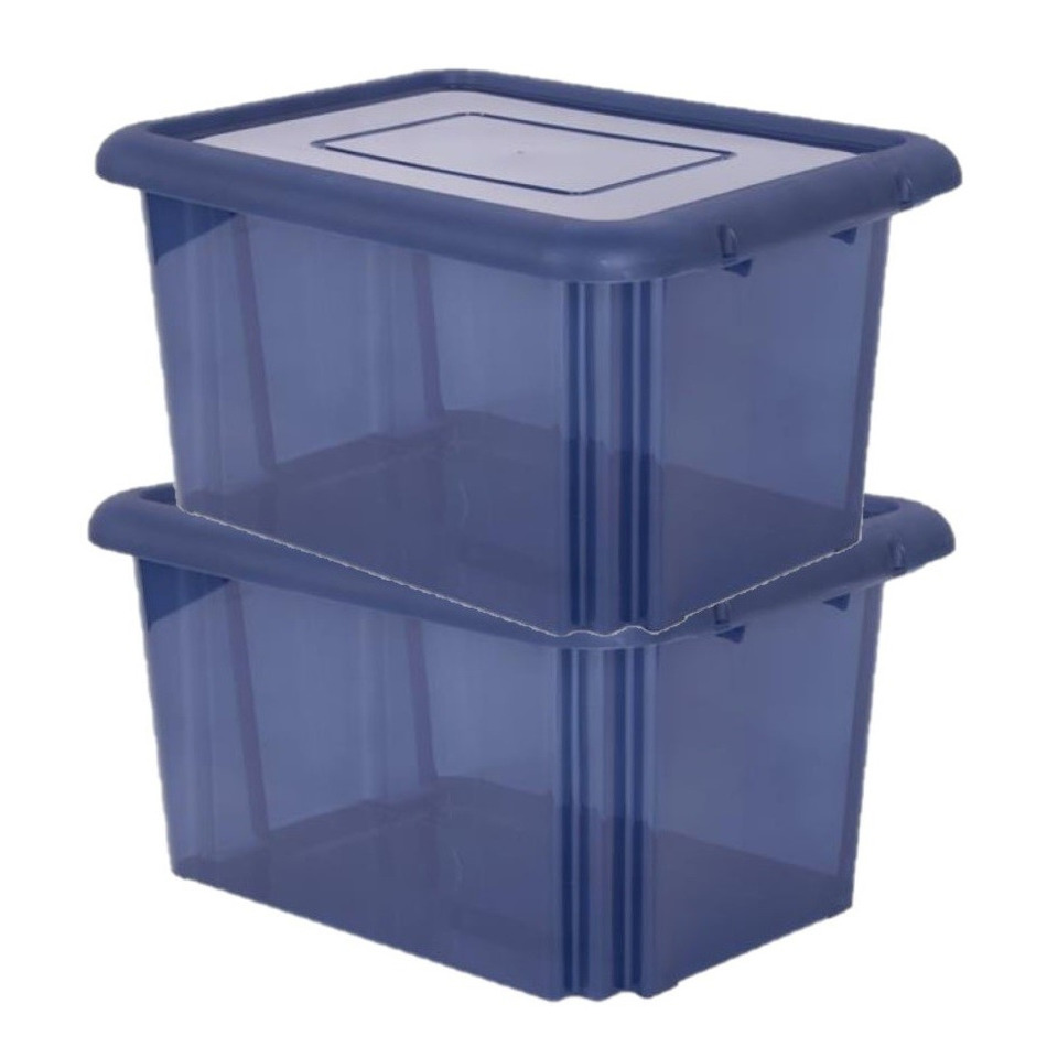 2x stuks kunststof opbergboxen-opbergdozen donkerblauw transparant L58 x B44 x H31 cm stapelbaar