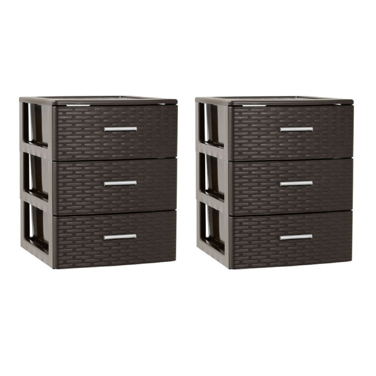 2x stuks ladeblok-bureau organizer met 3 lades rotan bruin 39,5 x 36,5 x 46,5 cm
