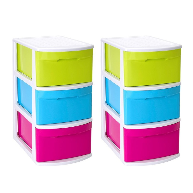 2x stuks ladeblok-bureau organizer met 3x lades multi-color-wit L39 x B28.5 x H58.5 cm
