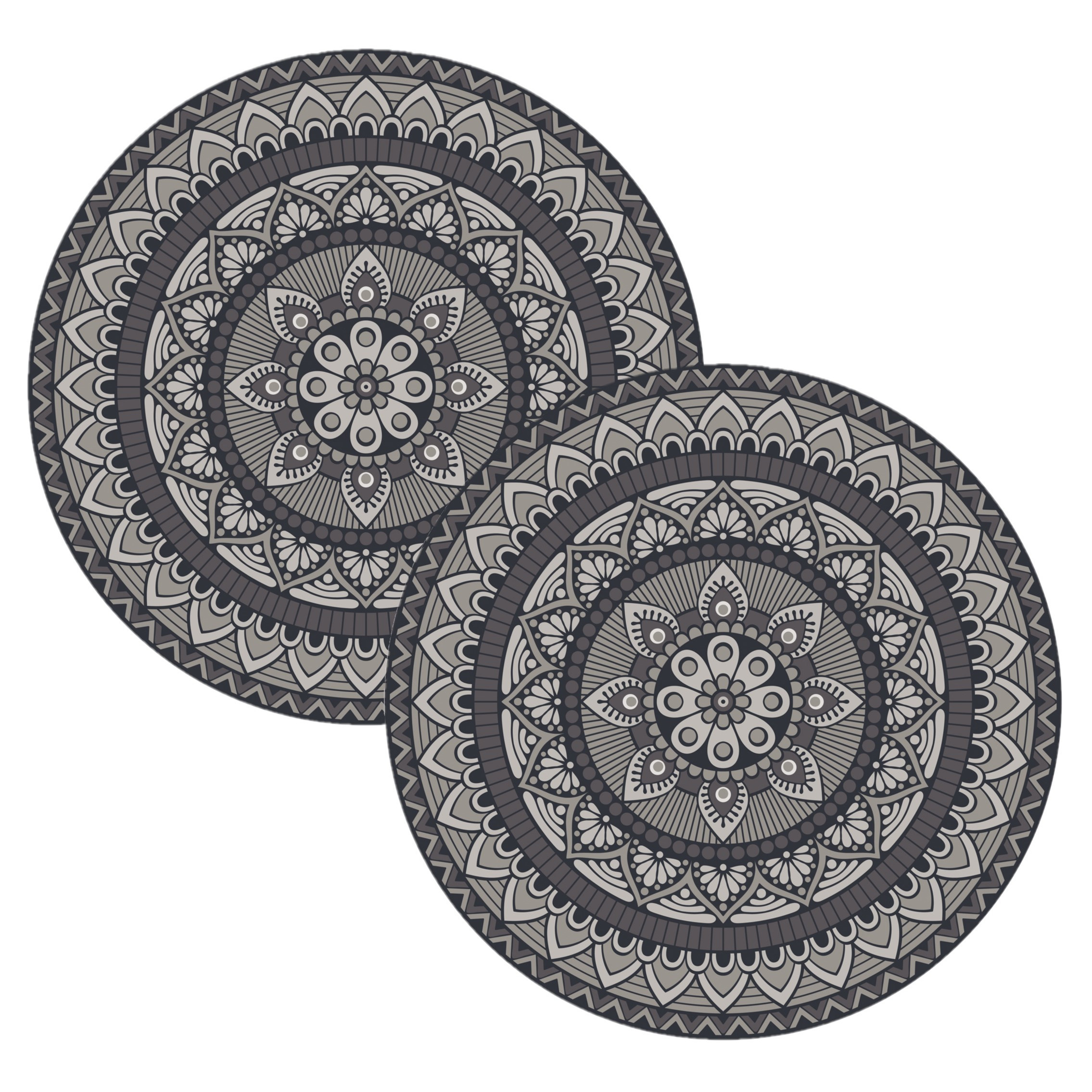 Contento 2x stuks mandela stijl ronde placemats van vinyl D38 cm grijs -