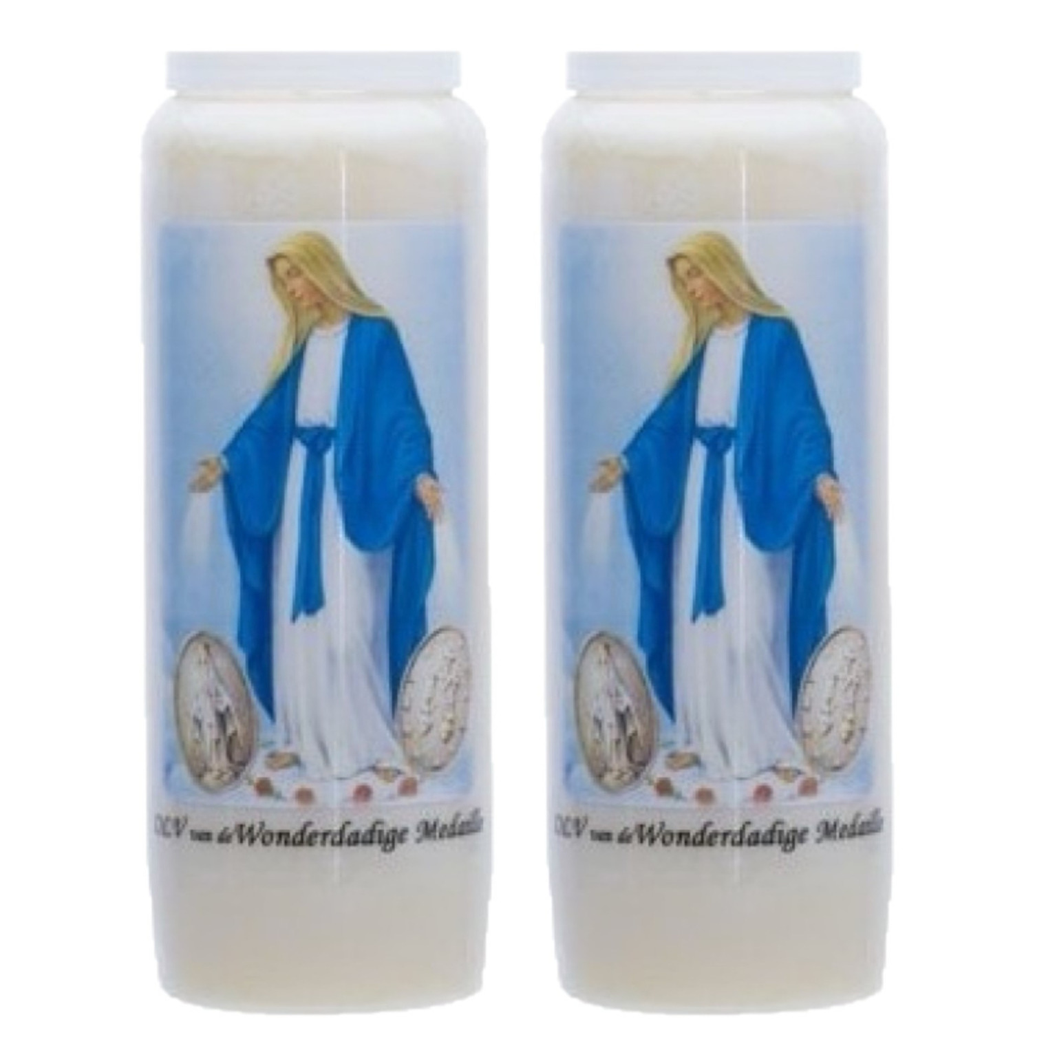 2x stuks maria kaarsen in houder 9-dagen brander 18 cm Religieus thema