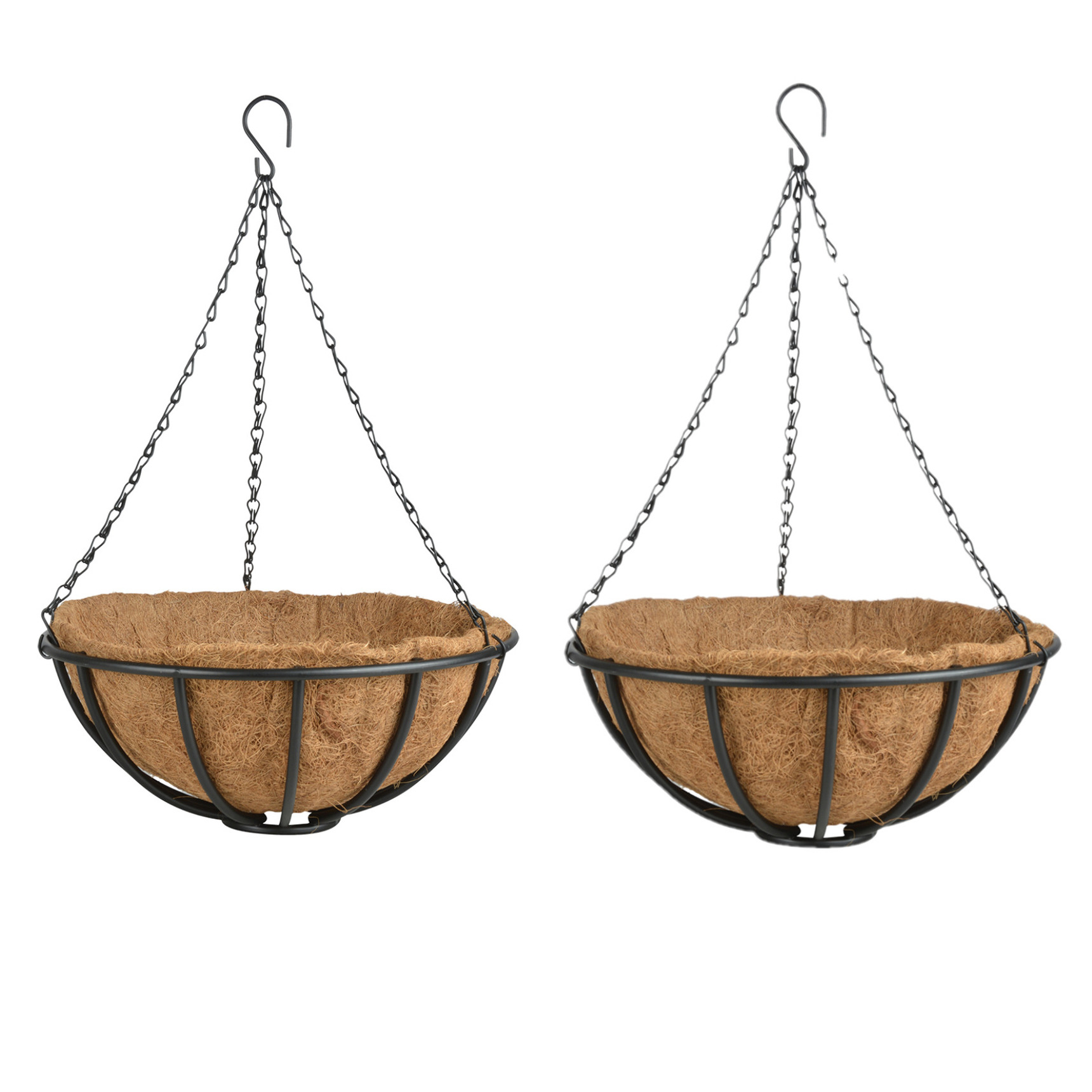 2x stuks metalen hanging baskets-plantenbakken met ketting 35 cm inclusief kokosinlegvel