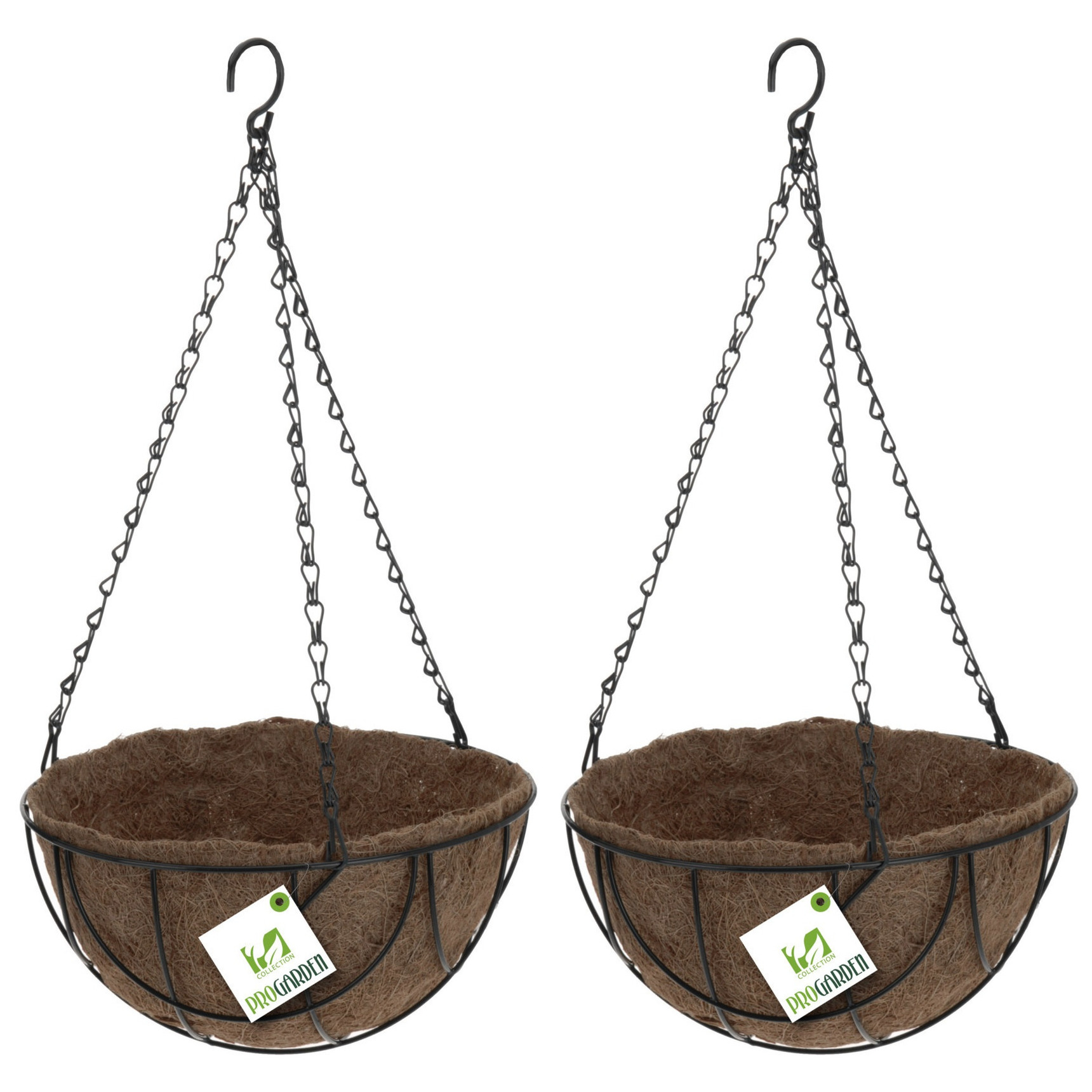 Merkloos 2x stuks metalen hanging baskets / plantenbakken zwart met ketting 25 cm - hangende bloemen -